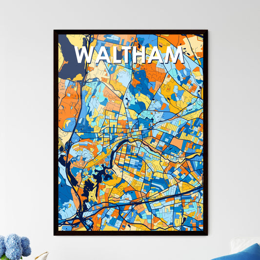 WALTHAM MASSACHUSETTS Vibrant Colorful Art Map Poster Blue Orange