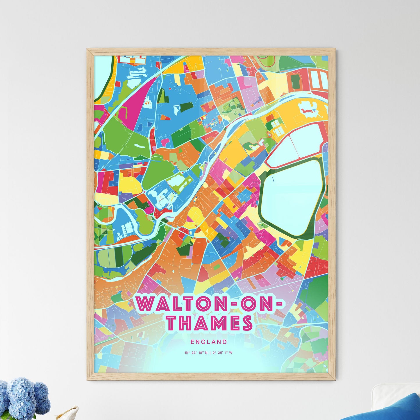 Colorful Walton-On-Thames England Fine Art Map Crazy Colors