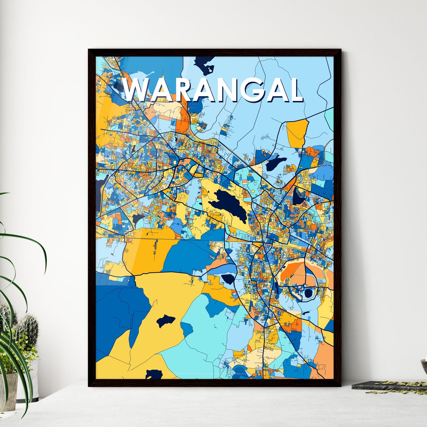 WARANGAL INDIA Vibrant Colorful Art Map Poster Blue Orange