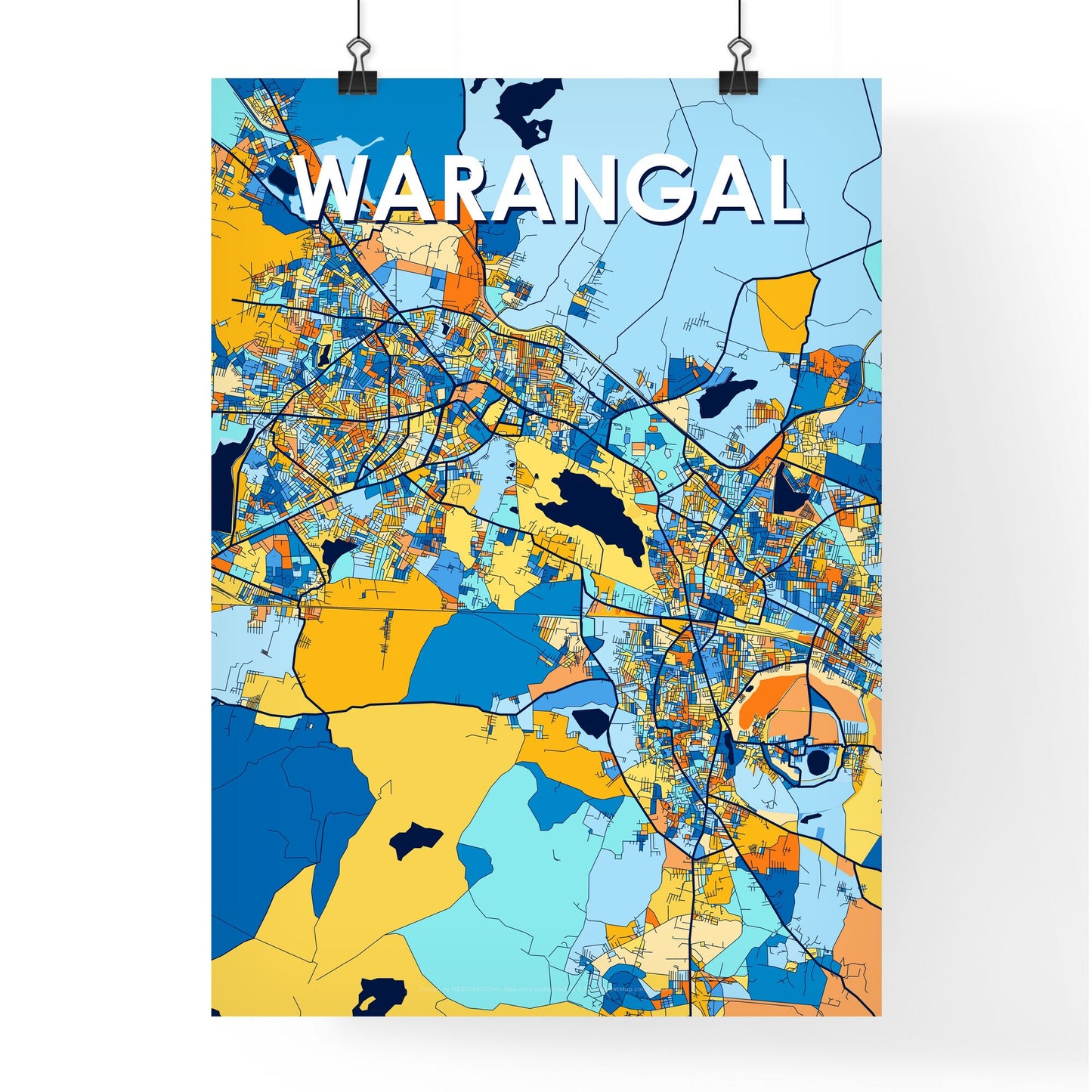 WARANGAL INDIA Vibrant Colorful Art Map Poster Blue Orange