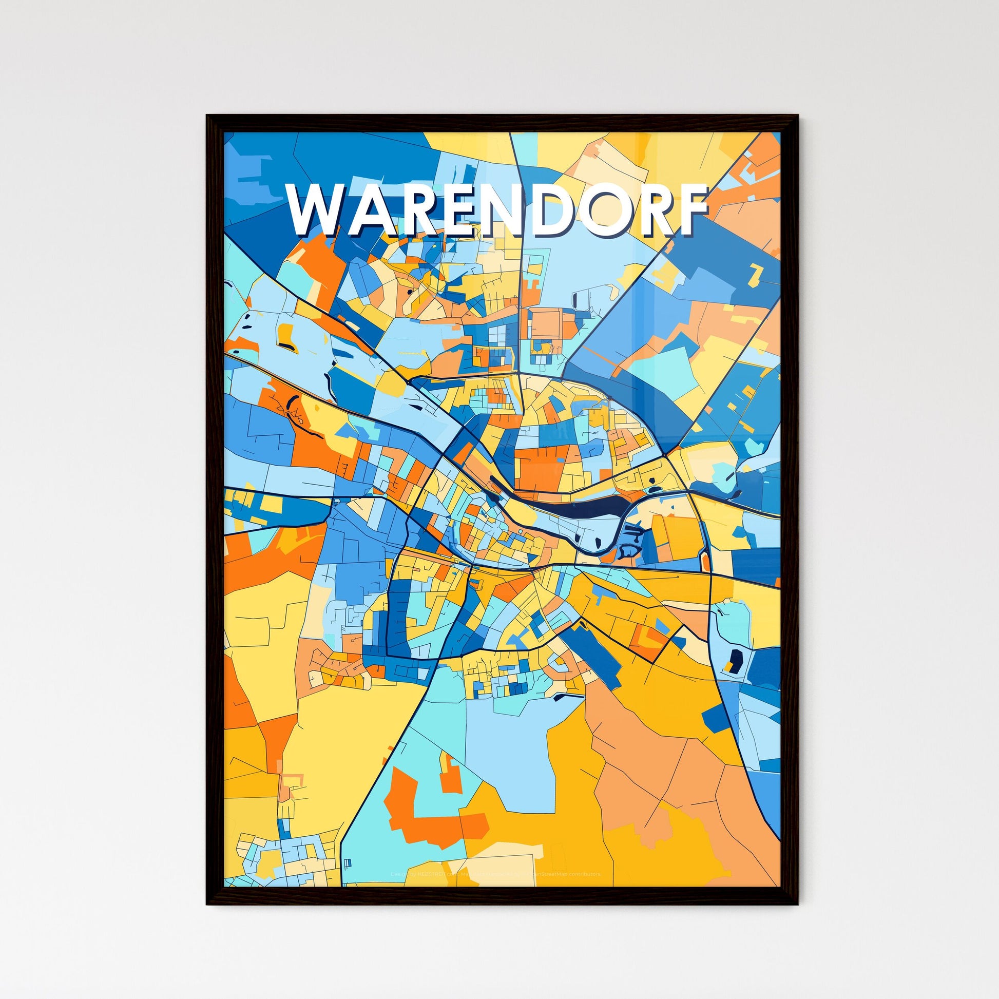 WARENDORF GERMANY Vibrant Colorful Art Map Poster Blue Orange