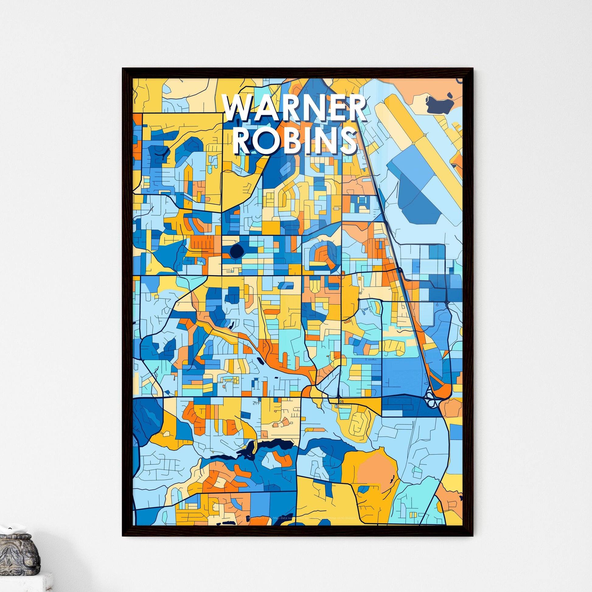 WARNER ROBINS GEORGIA Vibrant Colorful Art Map Poster Blue Orange