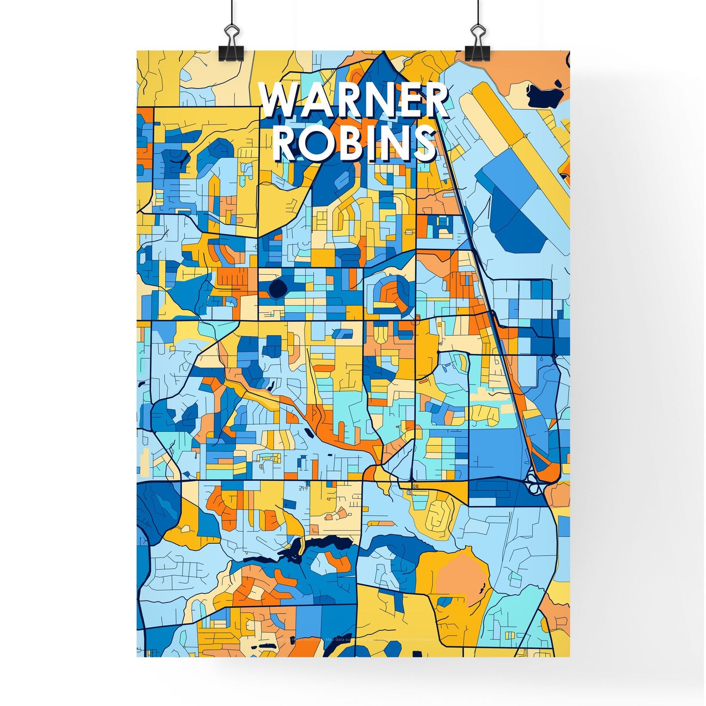 WARNER ROBINS GEORGIA Vibrant Colorful Art Map Poster Blue Orange