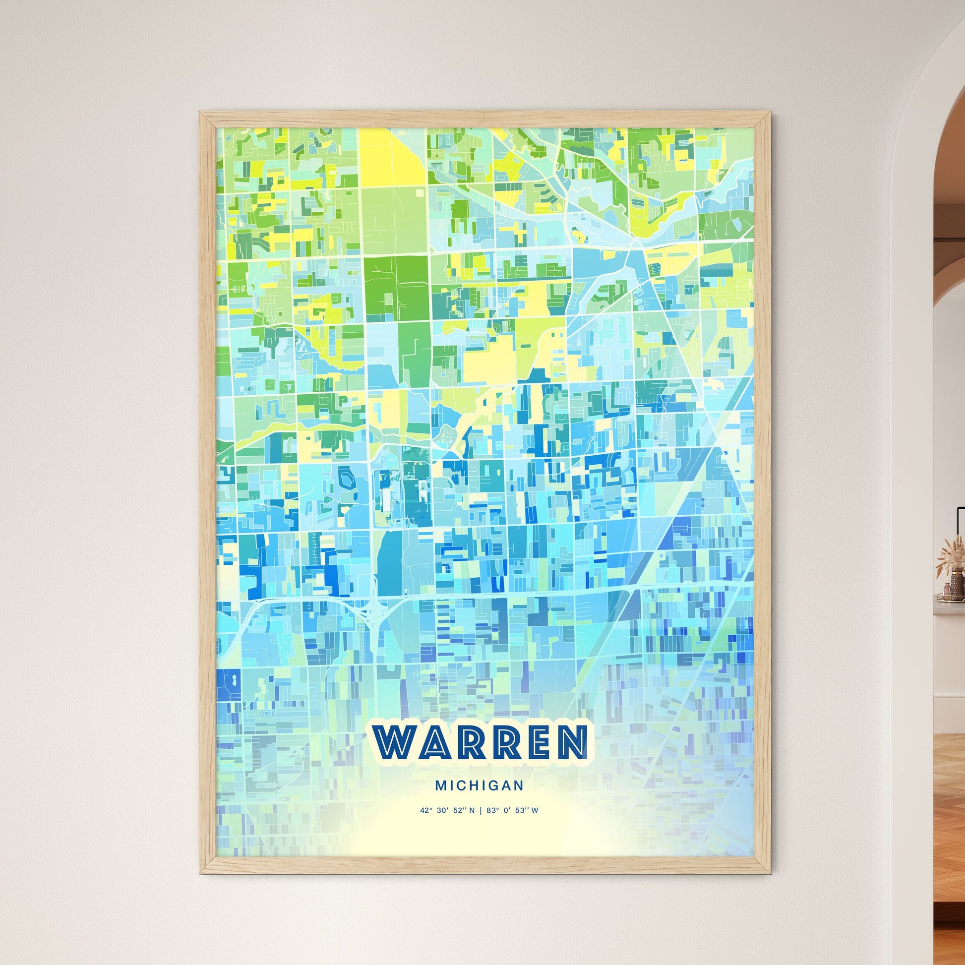 Colorful Warren Michigan Fine Art Map Cool Blue