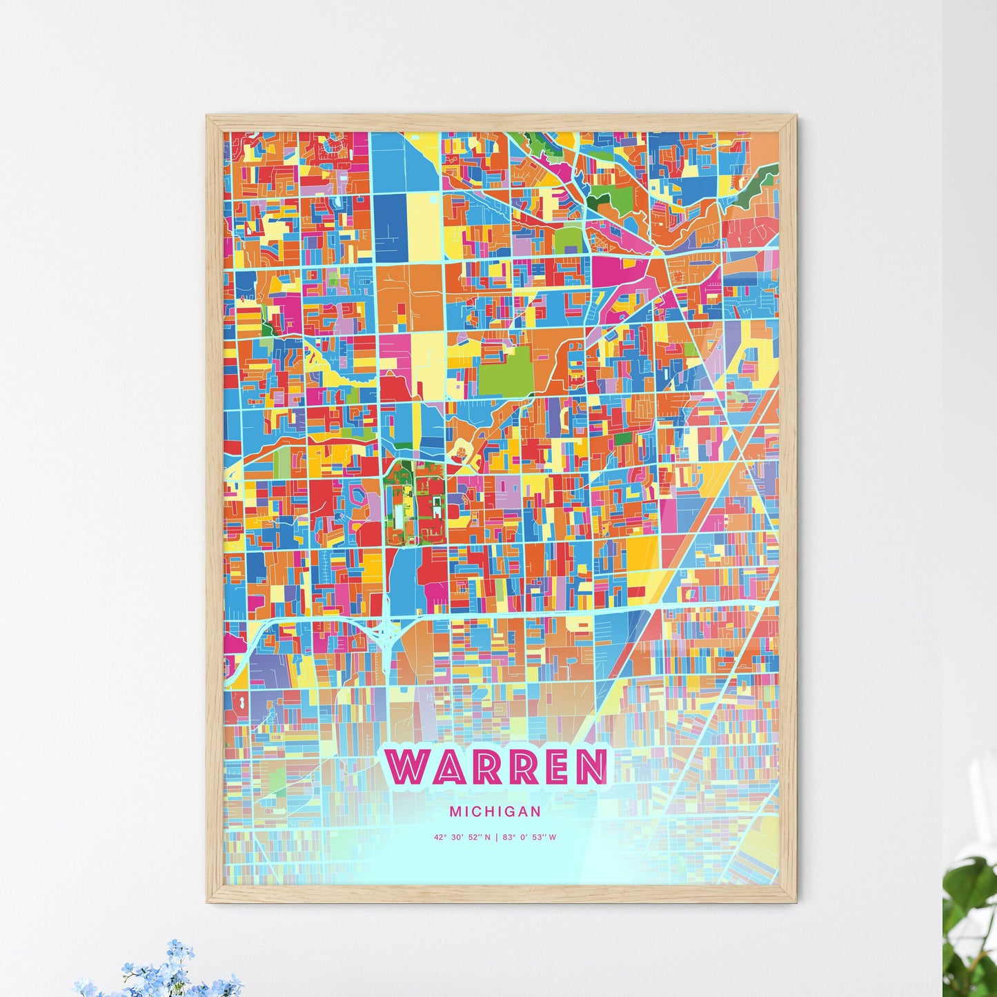 Colorful Warren Michigan Fine Art Map Crazy Colors
