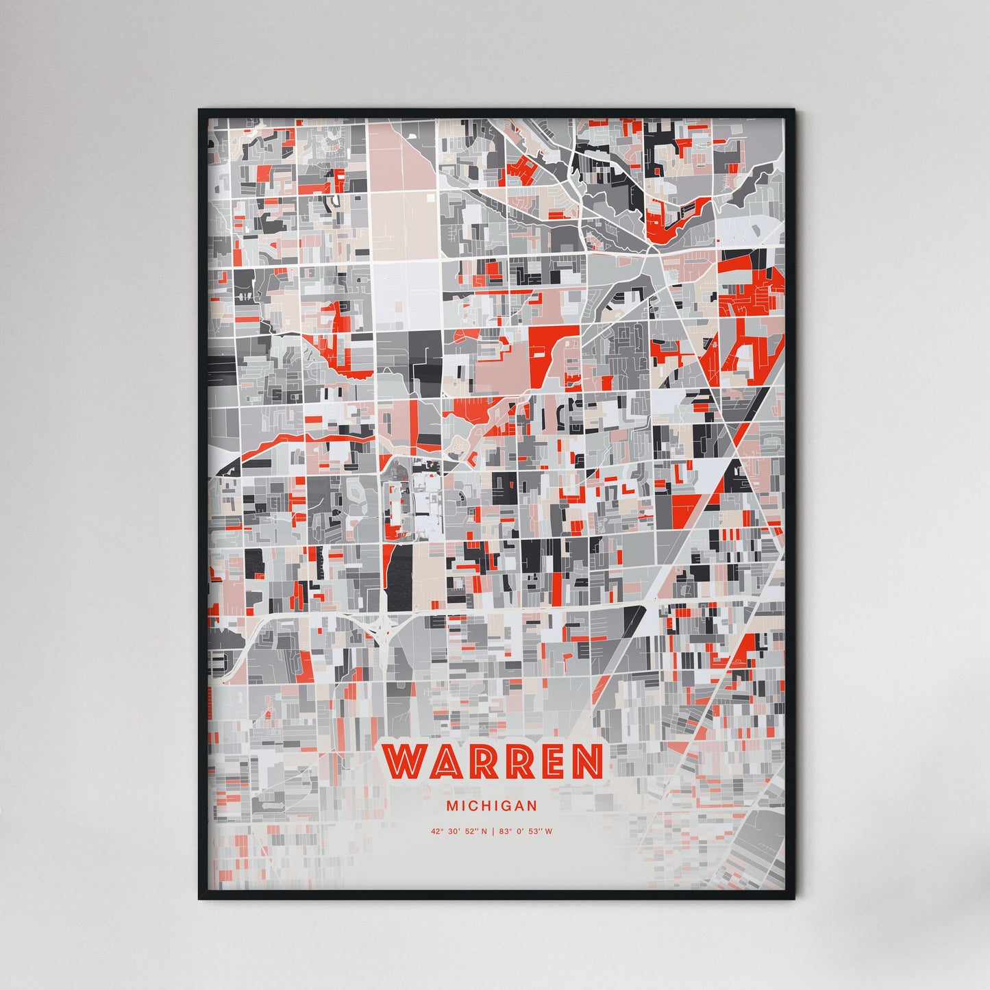 Colorful Warren Michigan Fine Art Map Modern Expressive