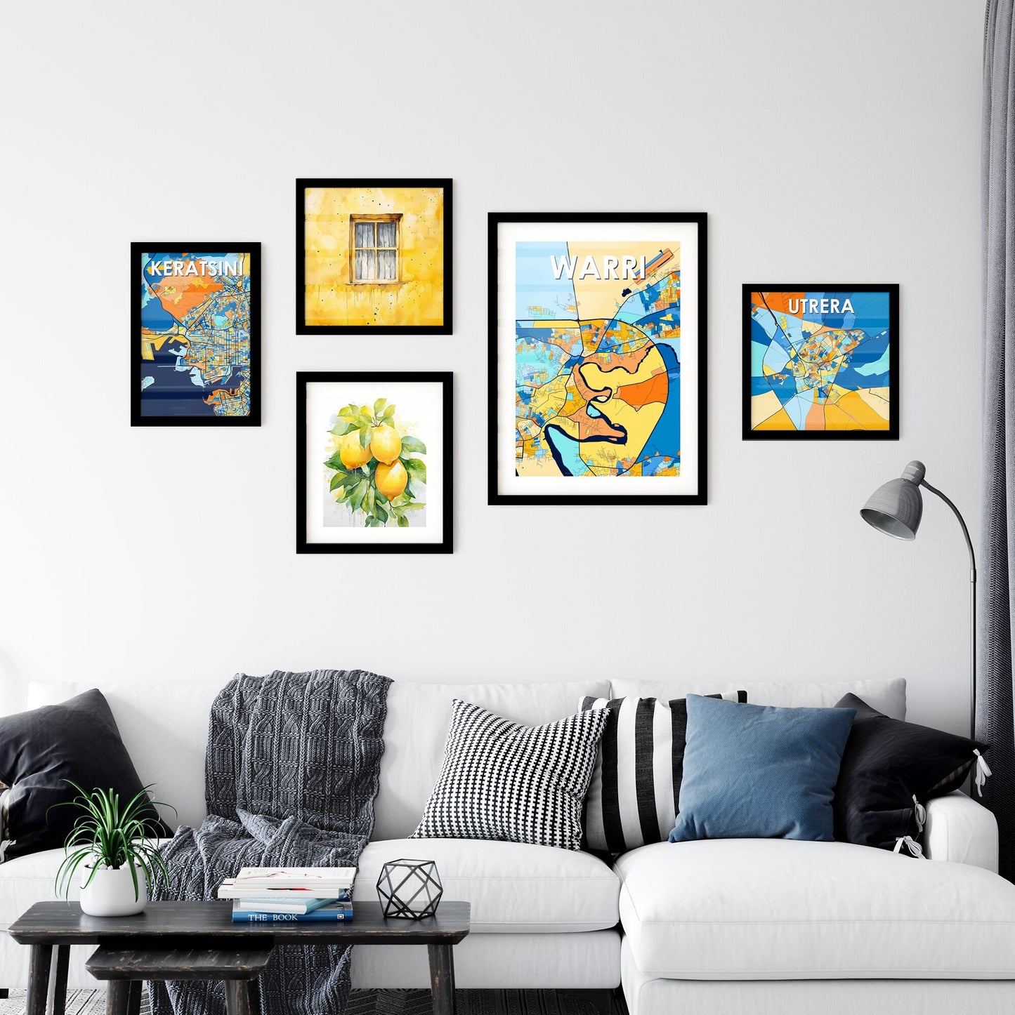 WARRI NIGERIA Vibrant Colorful Art Map Poster Blue Orange