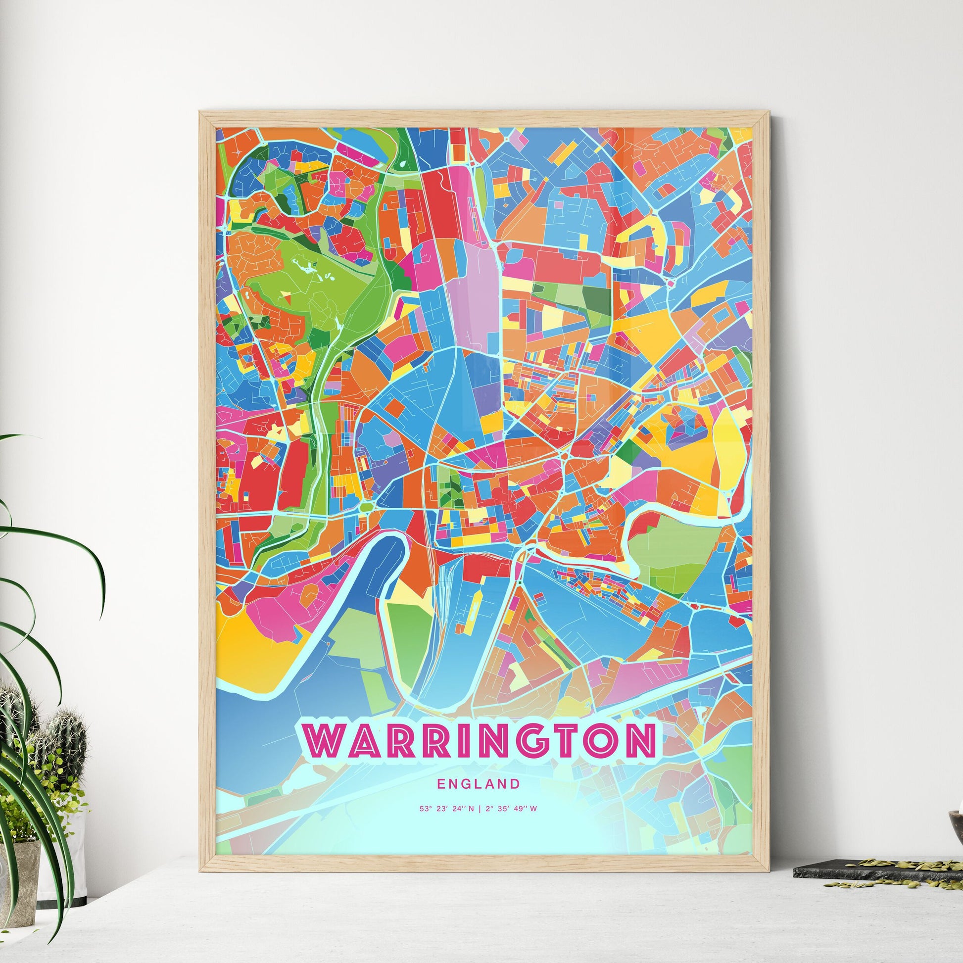 Colorful Warrington England Fine Art Map Crazy Colors