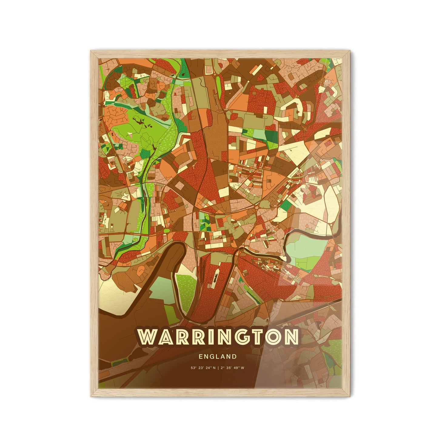 Colorful Warrington England Fine Art Map Farmhouse