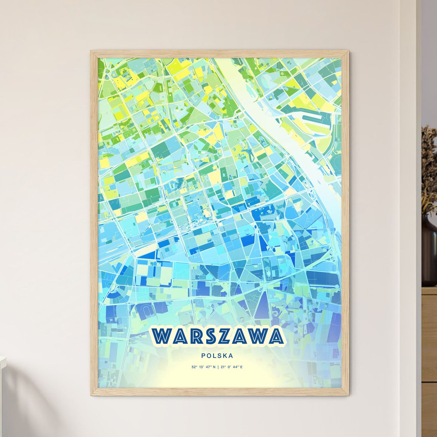 Colorful Warsaw Poland Fine Art Map Cool Blue