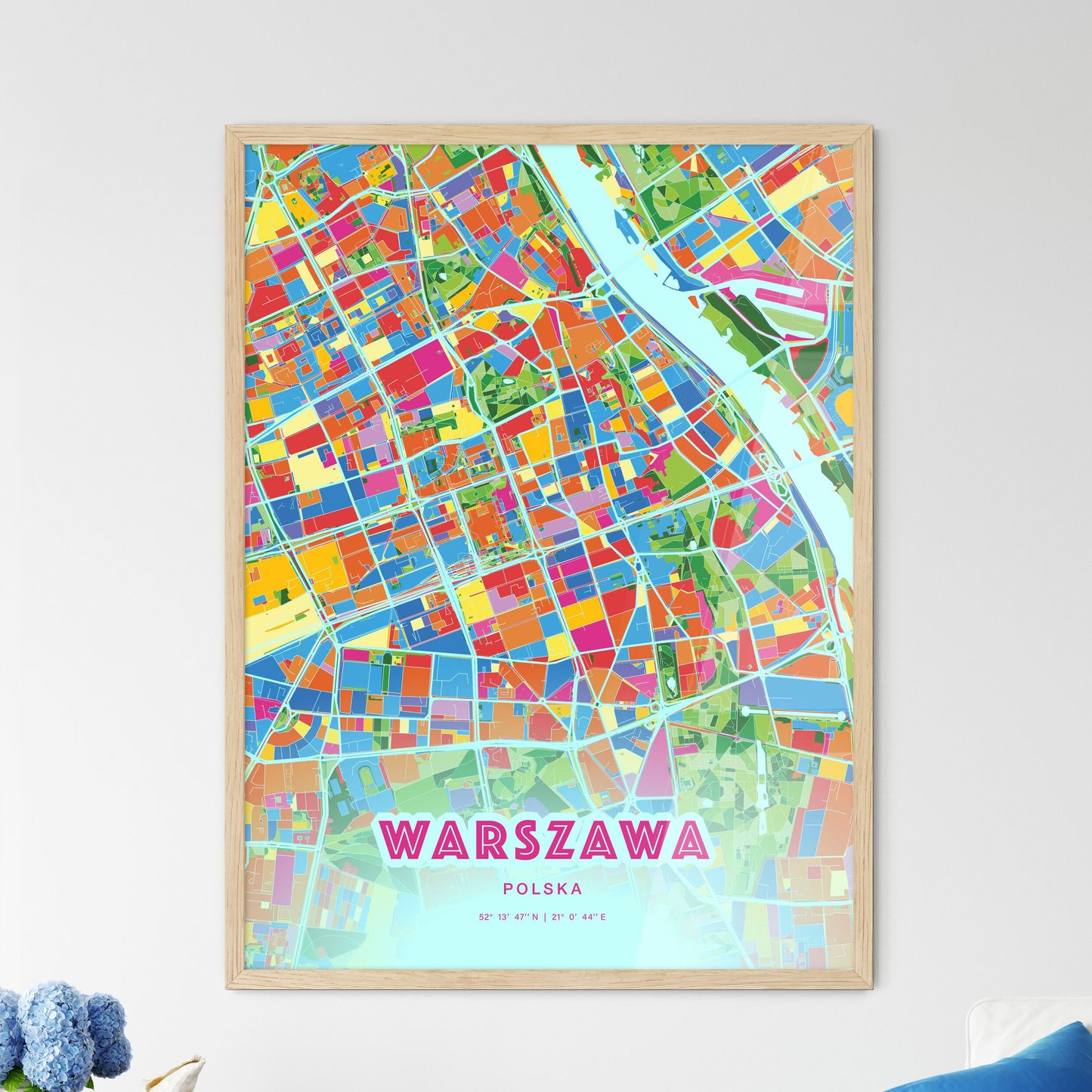 Colorful Warsaw Poland Fine Art Map Crazy Colors