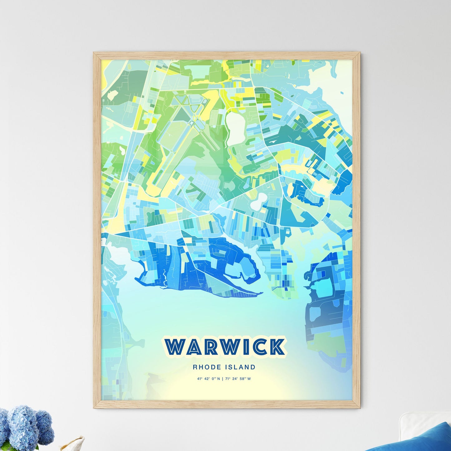 Colorful Warwick Rhode Island Fine Art Map Cool Blue
