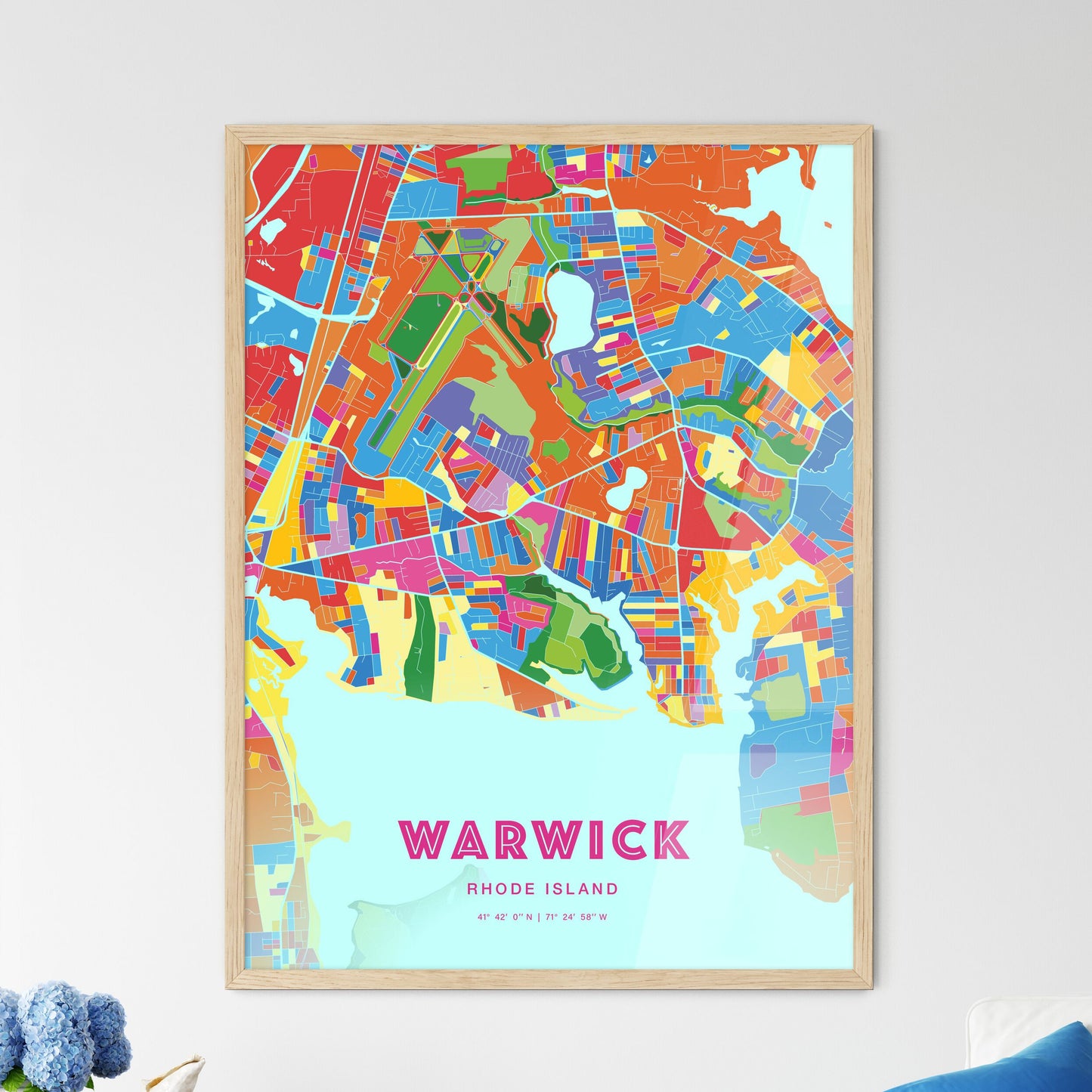 Colorful Warwick Rhode Island Fine Art Map Crazy Colors