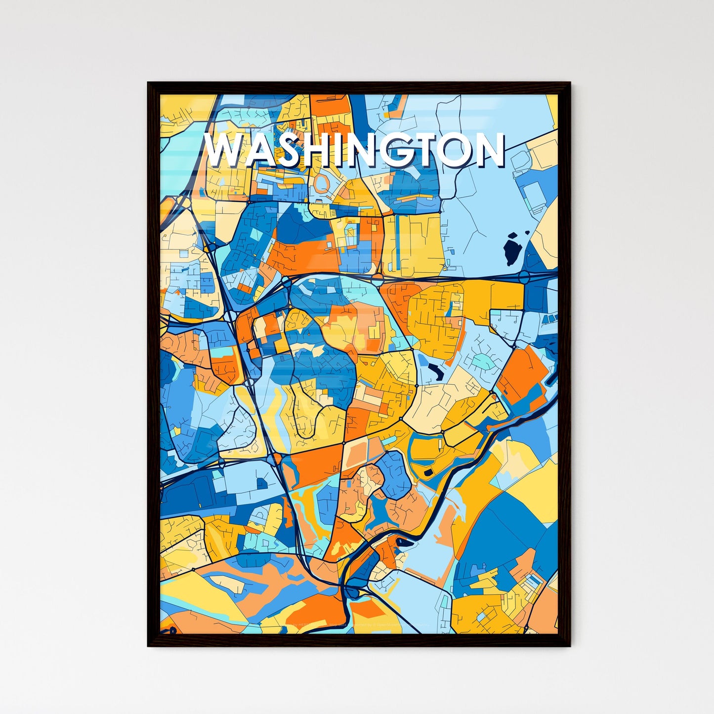 WASHINGTON ENGLAND Vibrant Colorful Art Map Poster Blue Orange