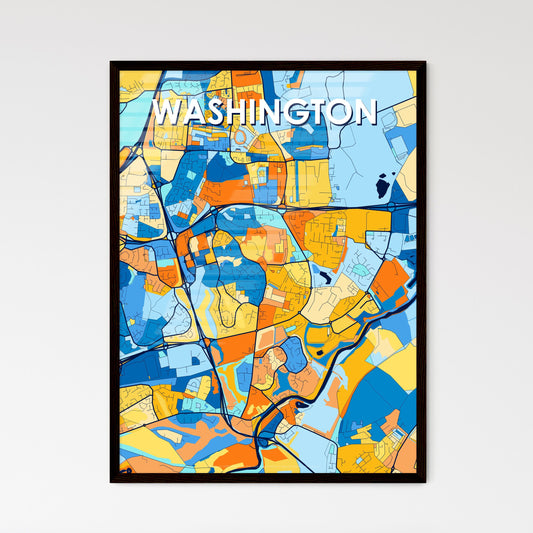 WASHINGTON ENGLAND Vibrant Colorful Art Map Poster Blue Orange