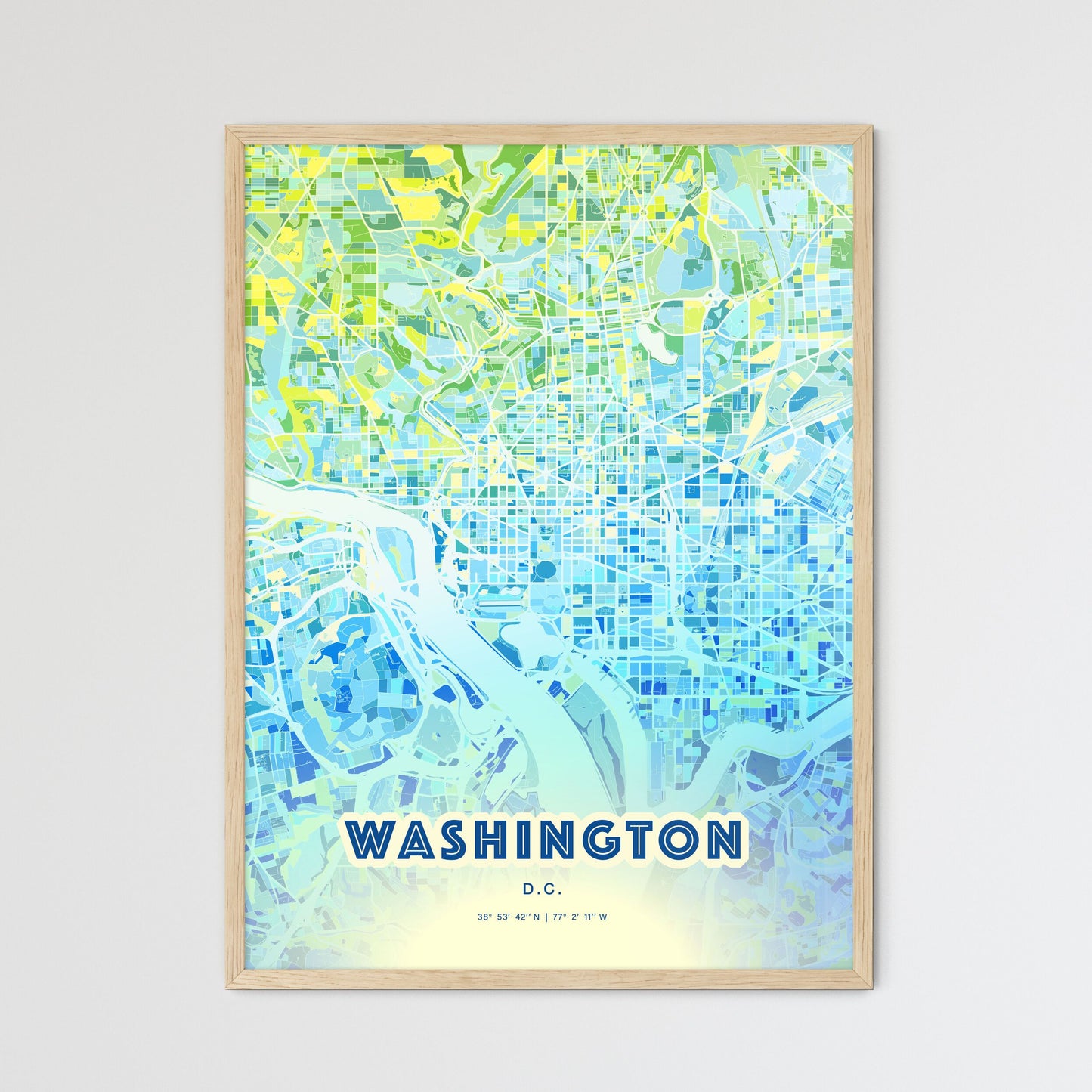 Colorful Washington D.C. Fine Art Map Cool Blue