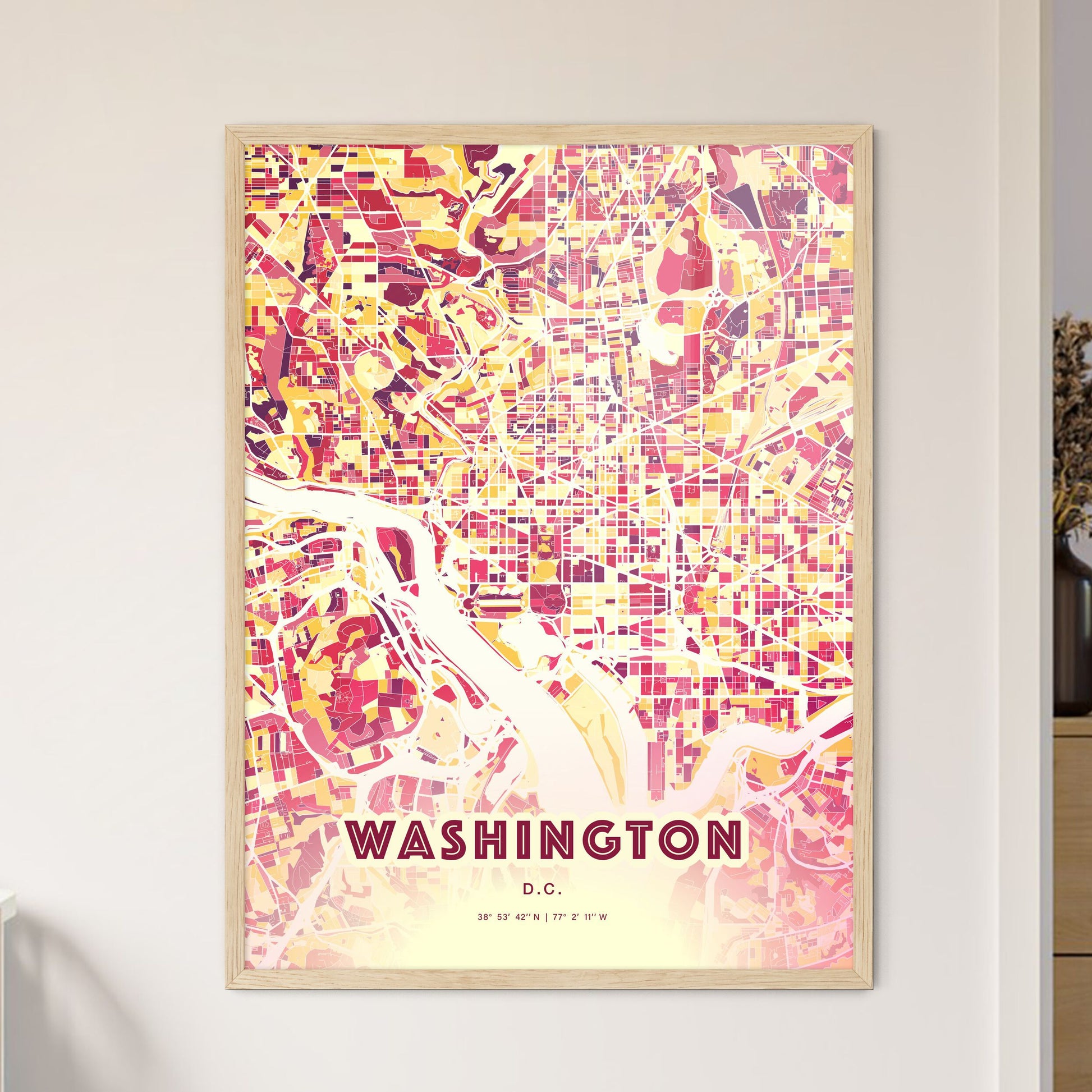 Colorful Washington D.C. Fine Art Map Hot Red