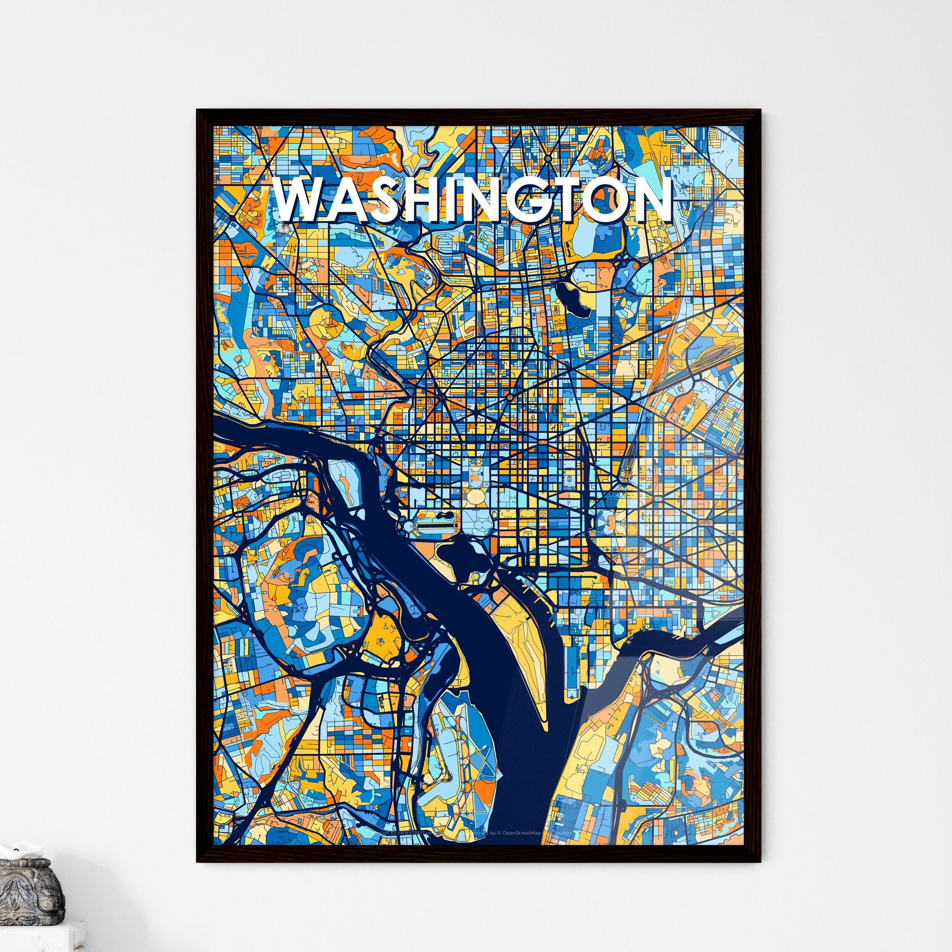 WASHINGTON D.C. Vibrant Colorful Art Map Poster Blue Orange