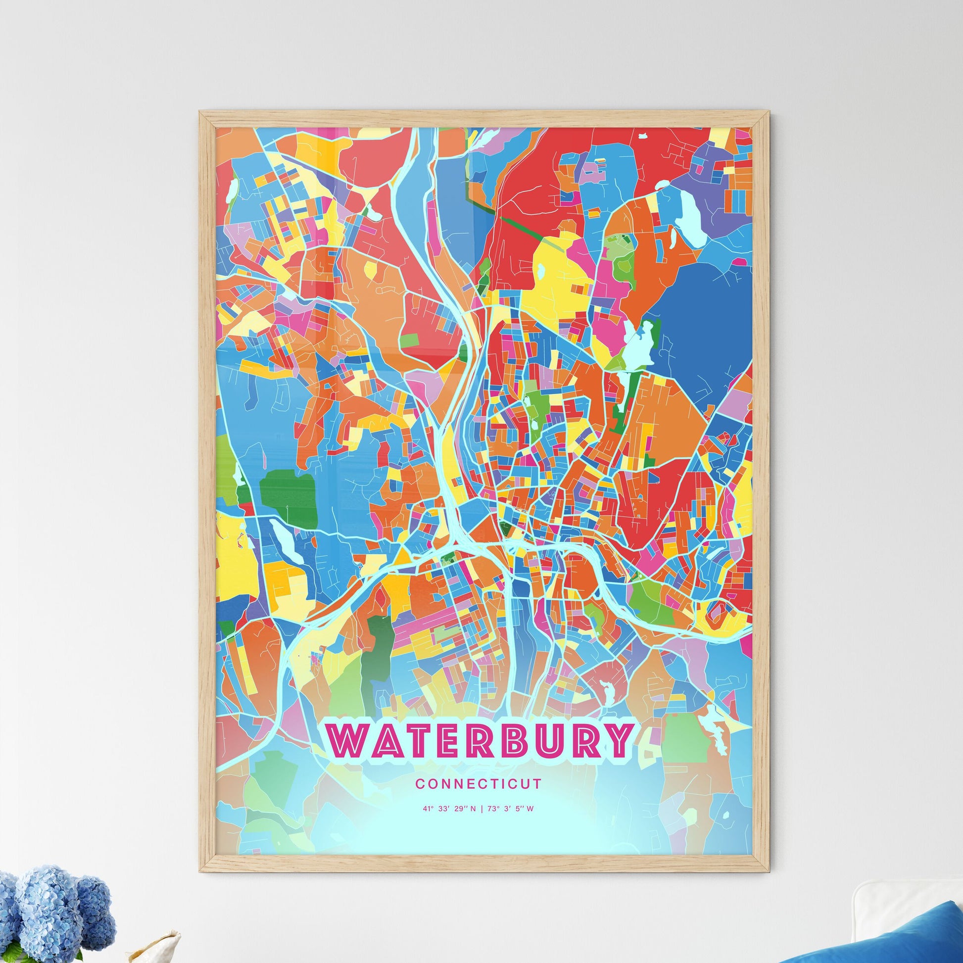 Colorful Waterbury Connecticut Fine Art Map Crazy Colors