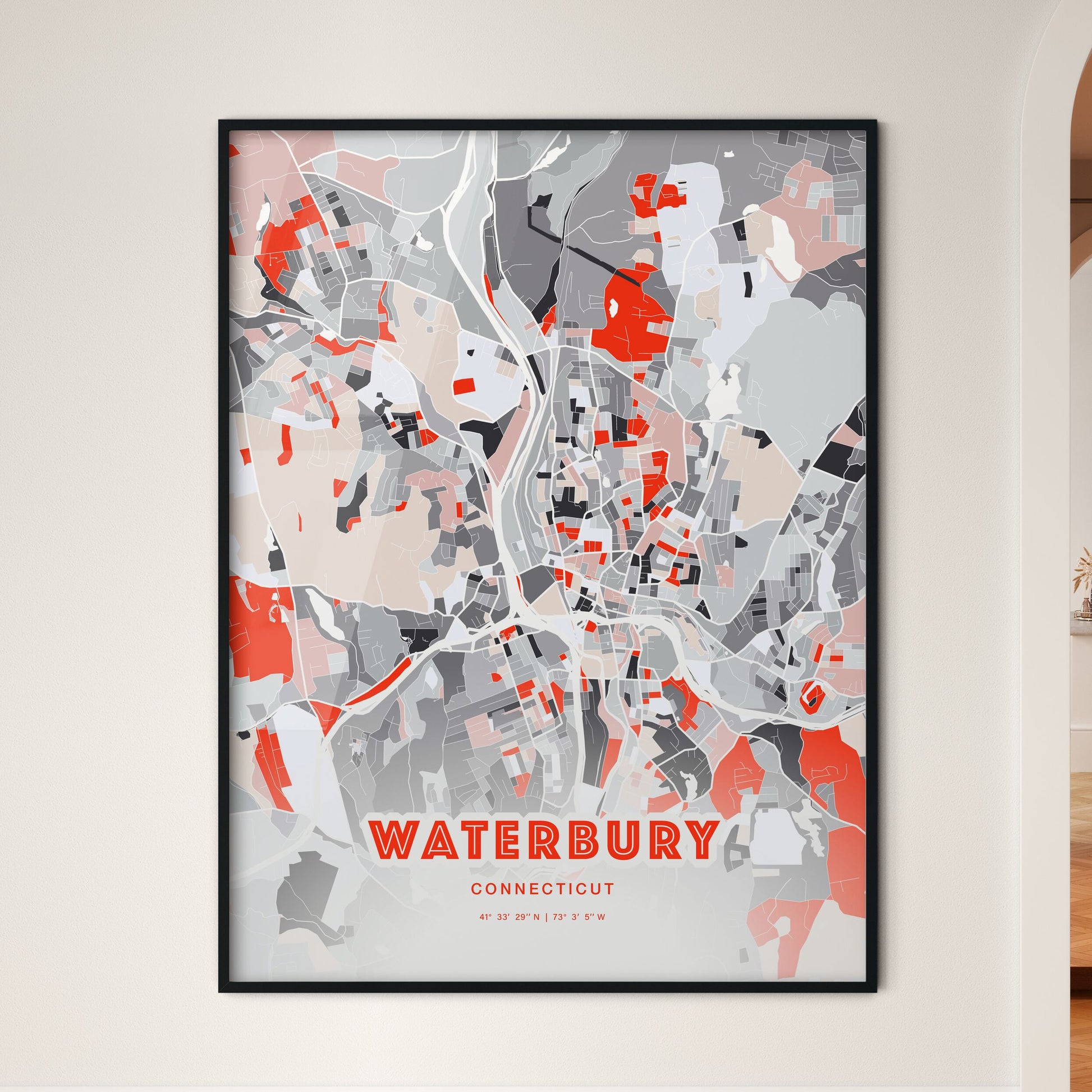 Colorful Waterbury Connecticut Fine Art Map Modern Expressive