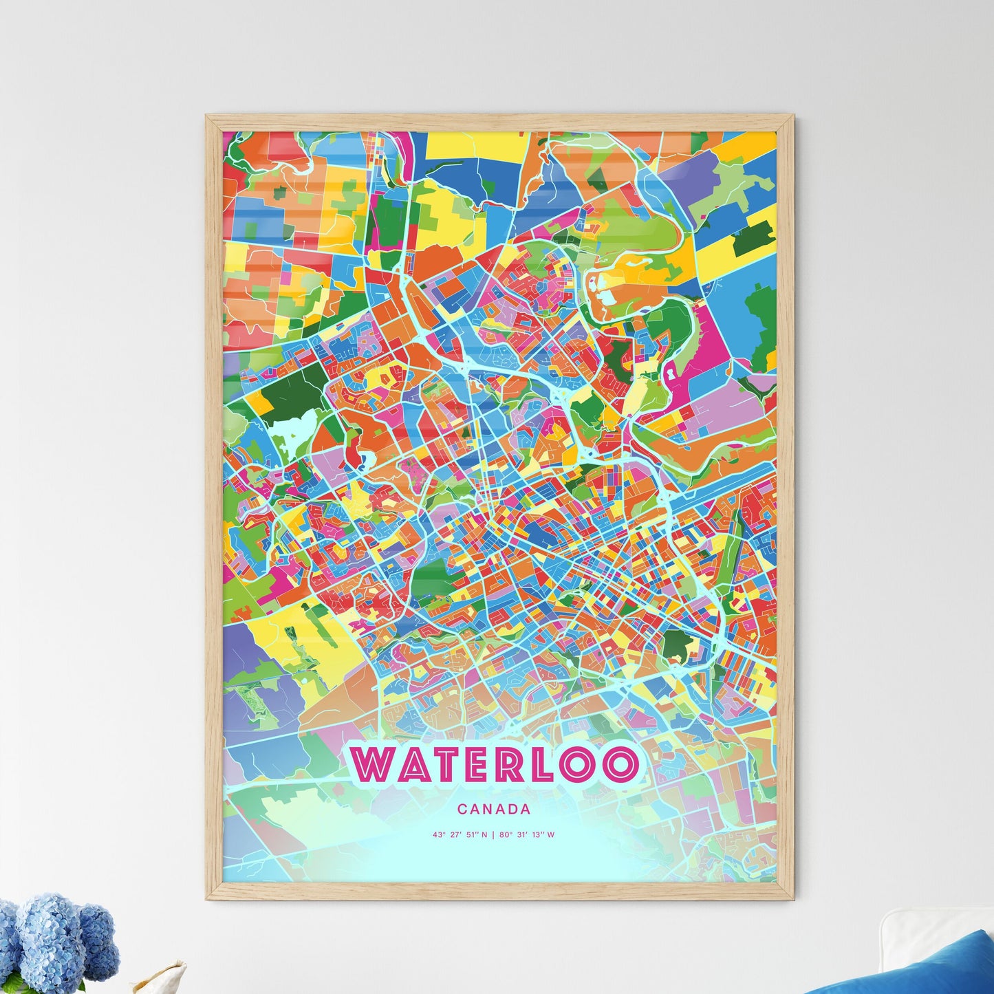 Colorful Waterloo Canada Fine Art Map Crazy Colors