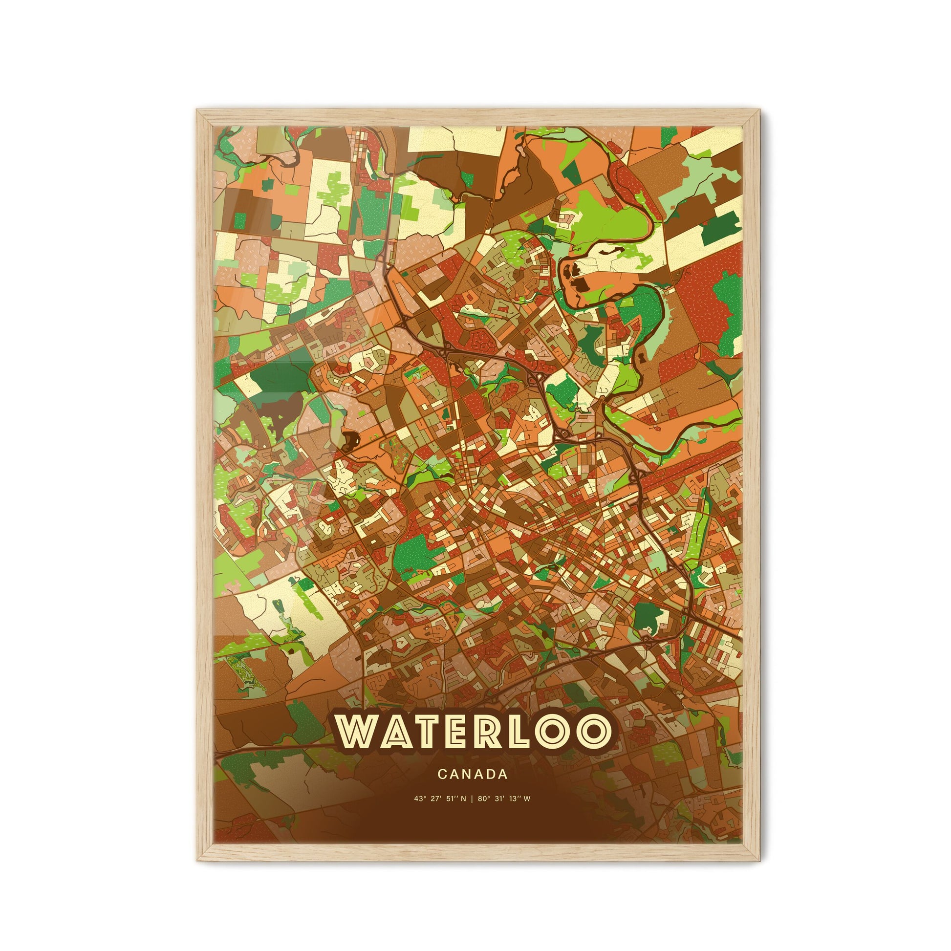 Colorful Waterloo Canada Fine Art Map Farmhouse