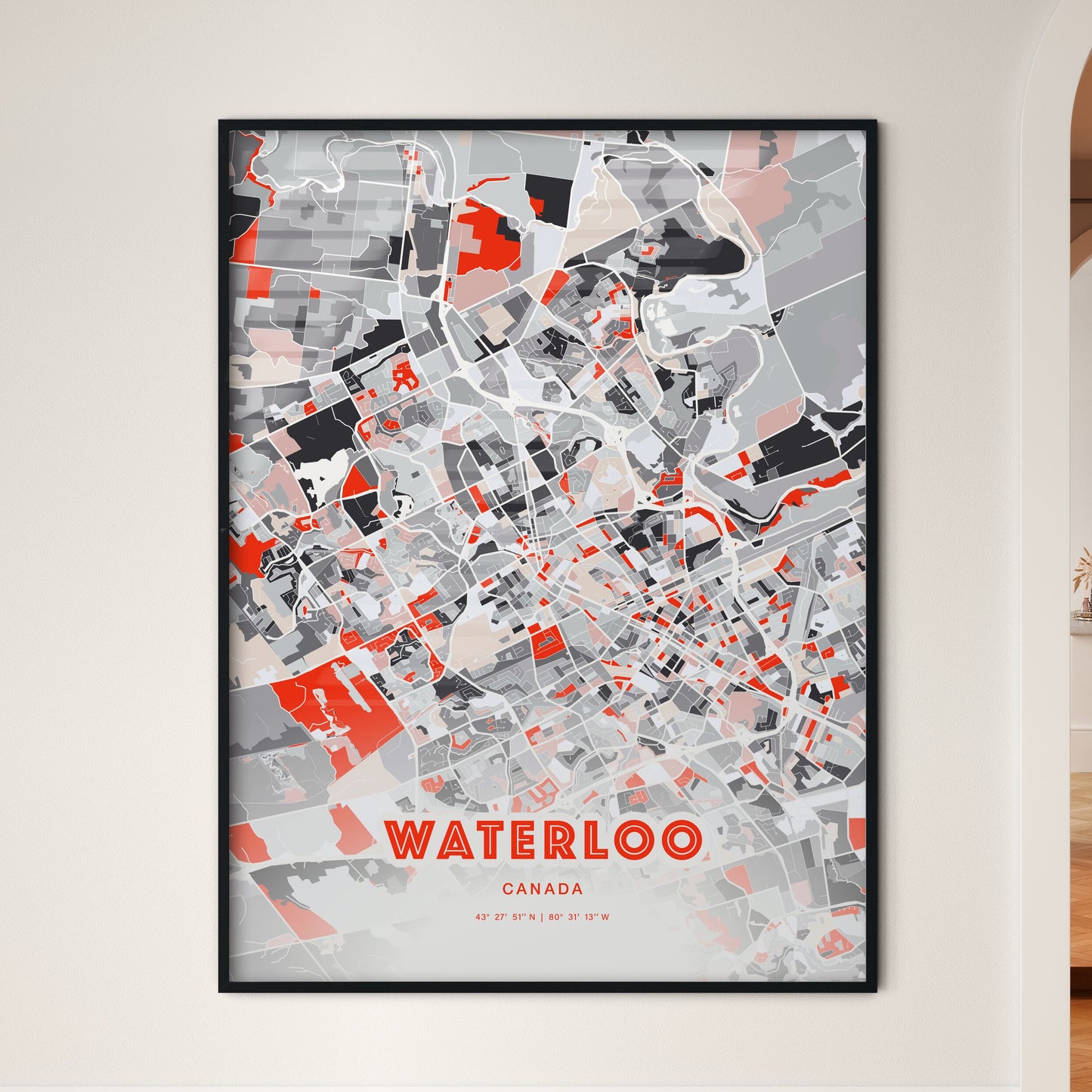Colorful Waterloo Canada Fine Art Map Modern Expressive