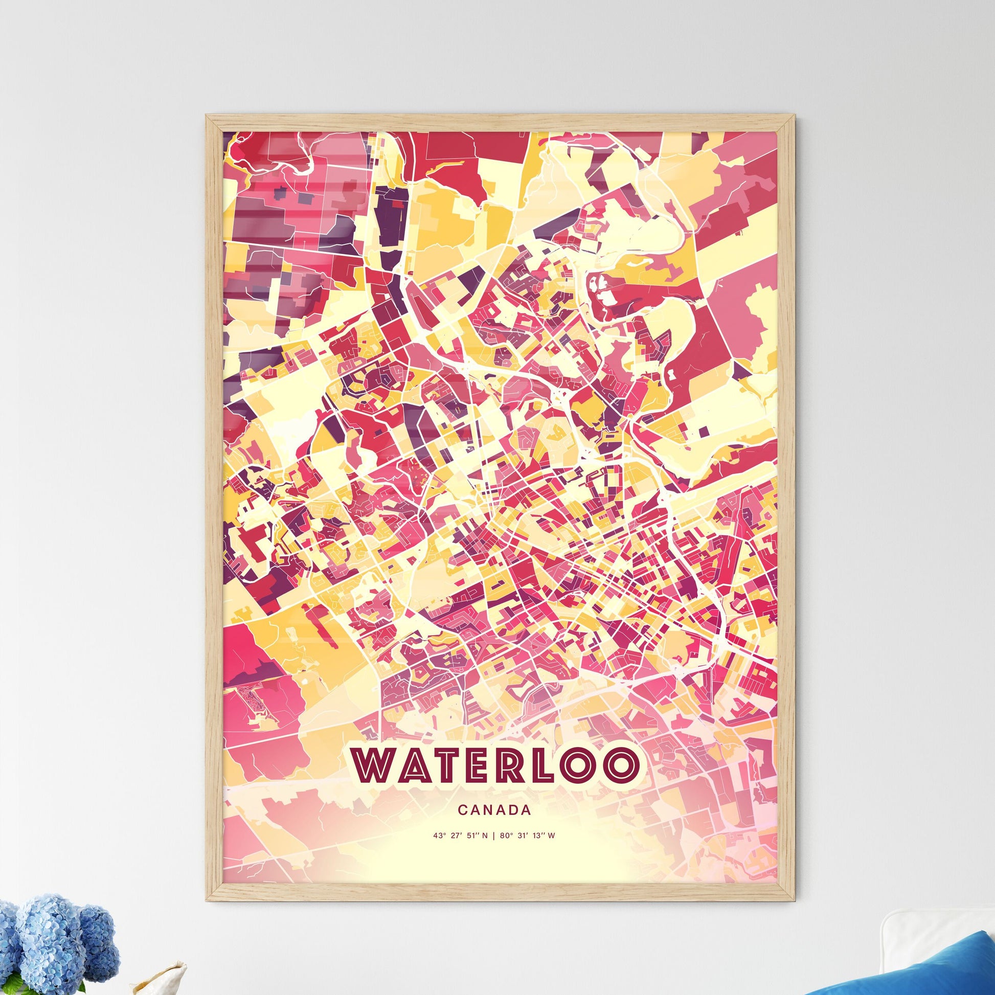 Colorful Waterloo Canada Fine Art Map Hot Red