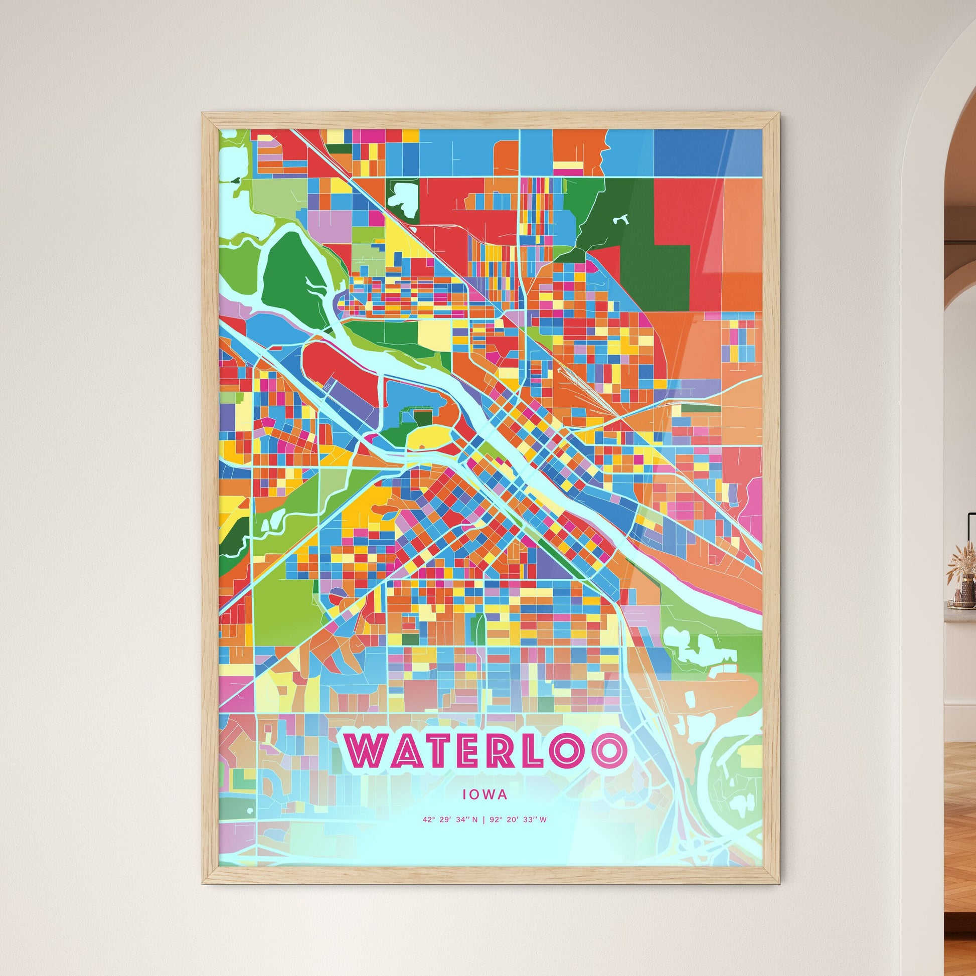 Colorful Waterloo Iowa Fine Art Map Crazy Colors
