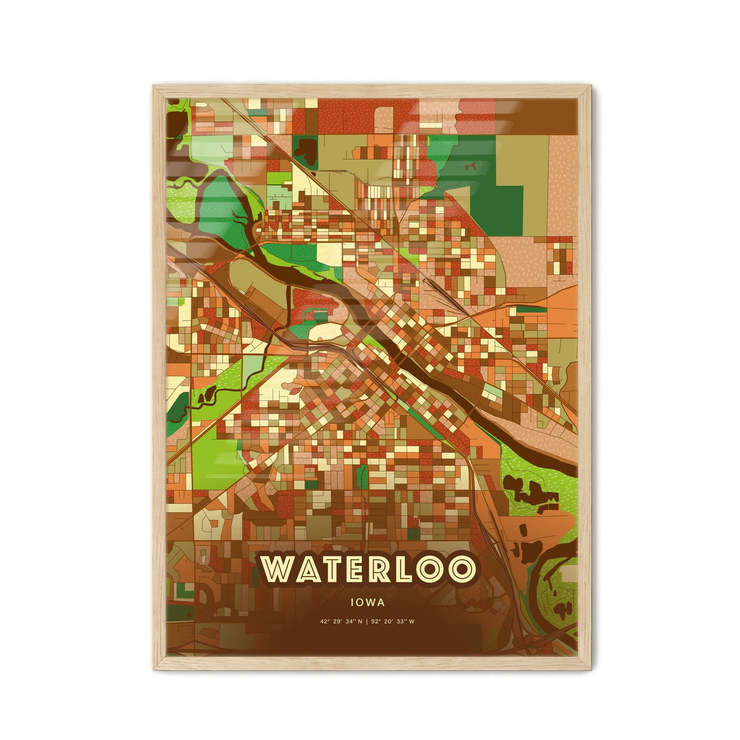Colorful Waterloo Iowa Fine Art Map Farmhouse