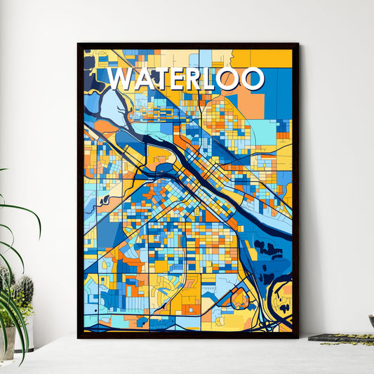 WATERLOO IOWA Vibrant Colorful Art Map Poster Blue Orange