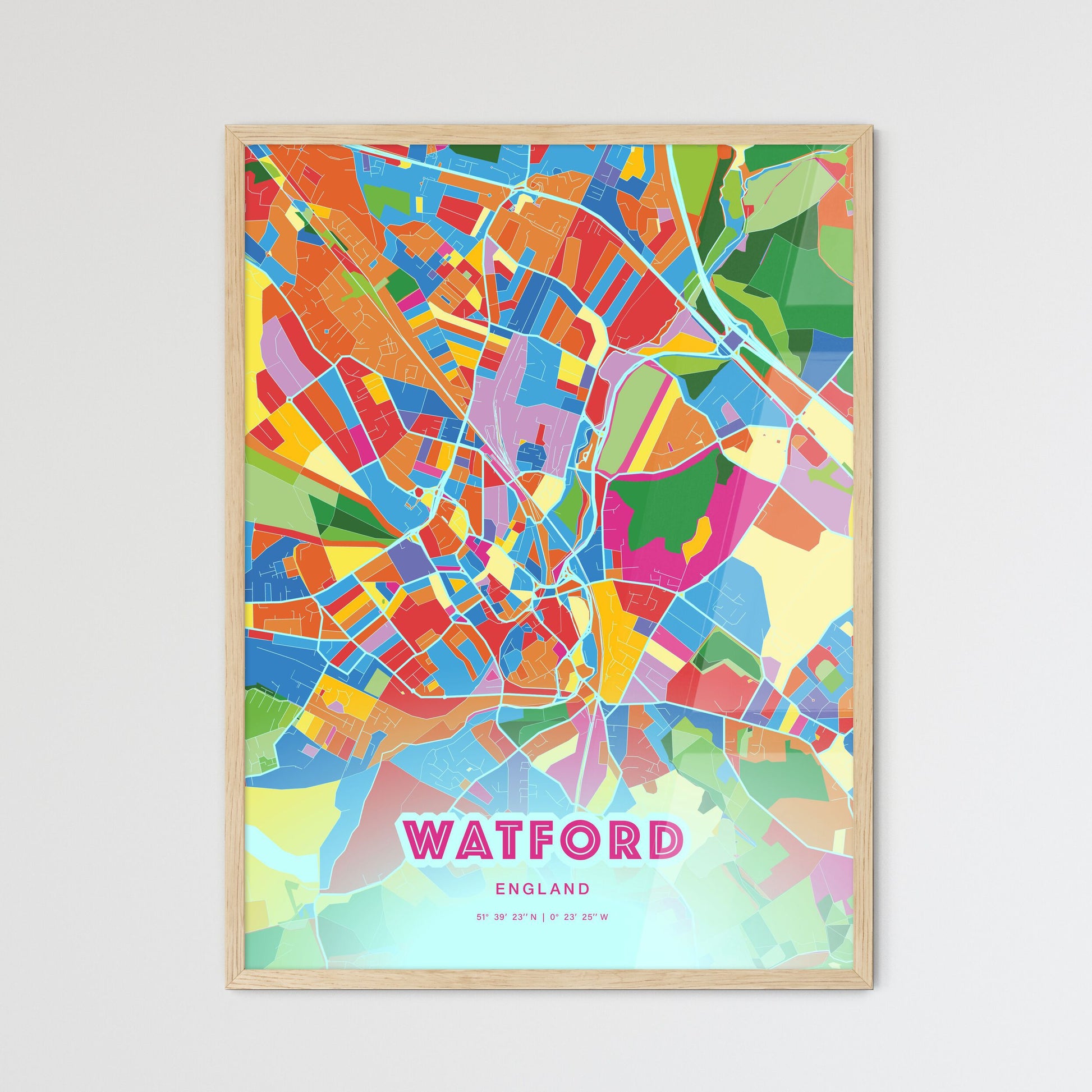 Colorful Watford England Fine Art Map Crazy Colors