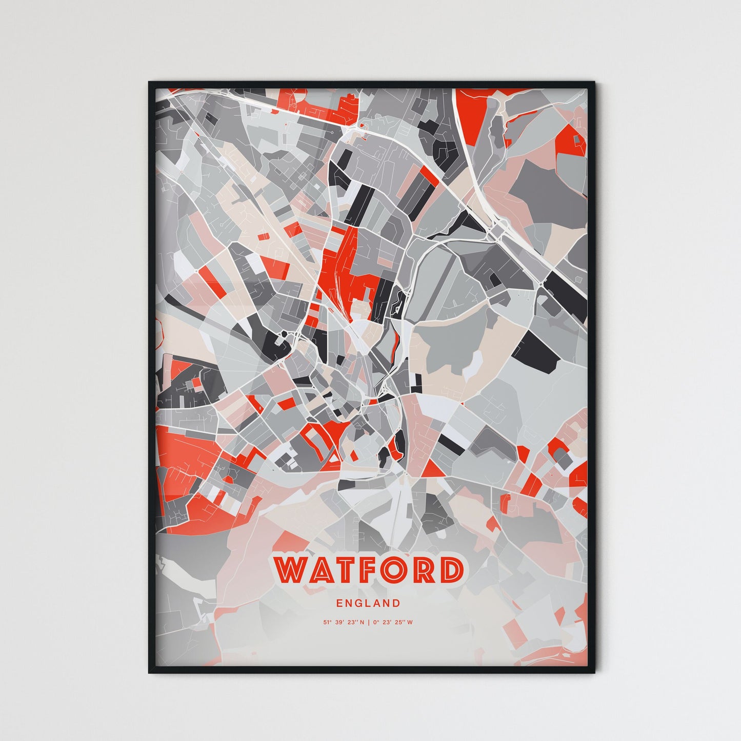 Colorful Watford England Fine Art Map Modern Expressive