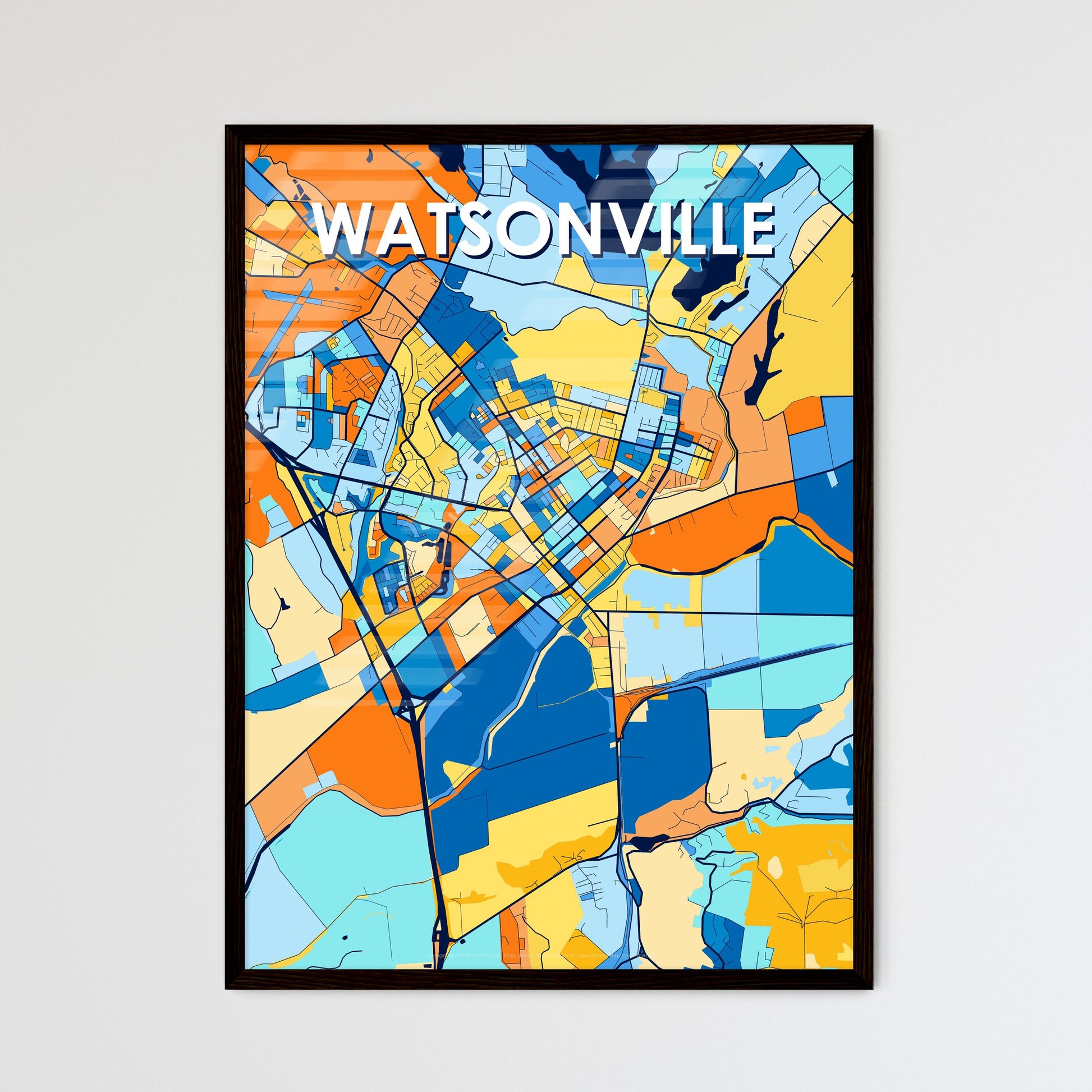 WATSONVILLE CALIFORNIA Vibrant Colorful Art Map Poster Blue Orange