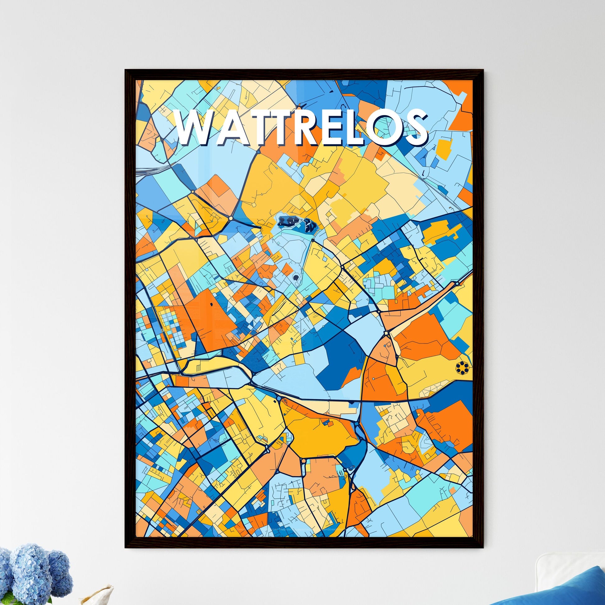 WATTRELOS FRANCE Vibrant Colorful Art Map Poster Blue Orange