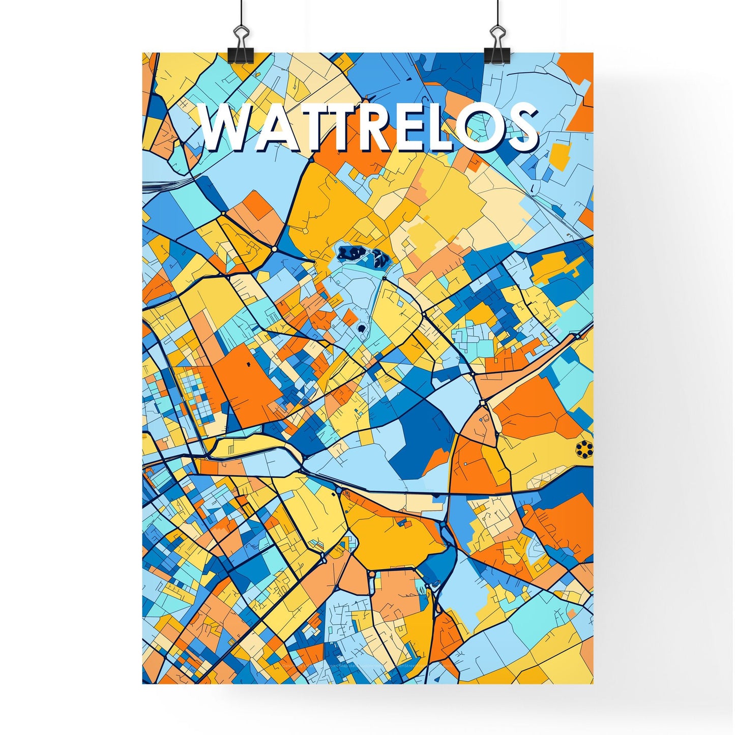 WATTRELOS FRANCE Vibrant Colorful Art Map Poster Blue Orange