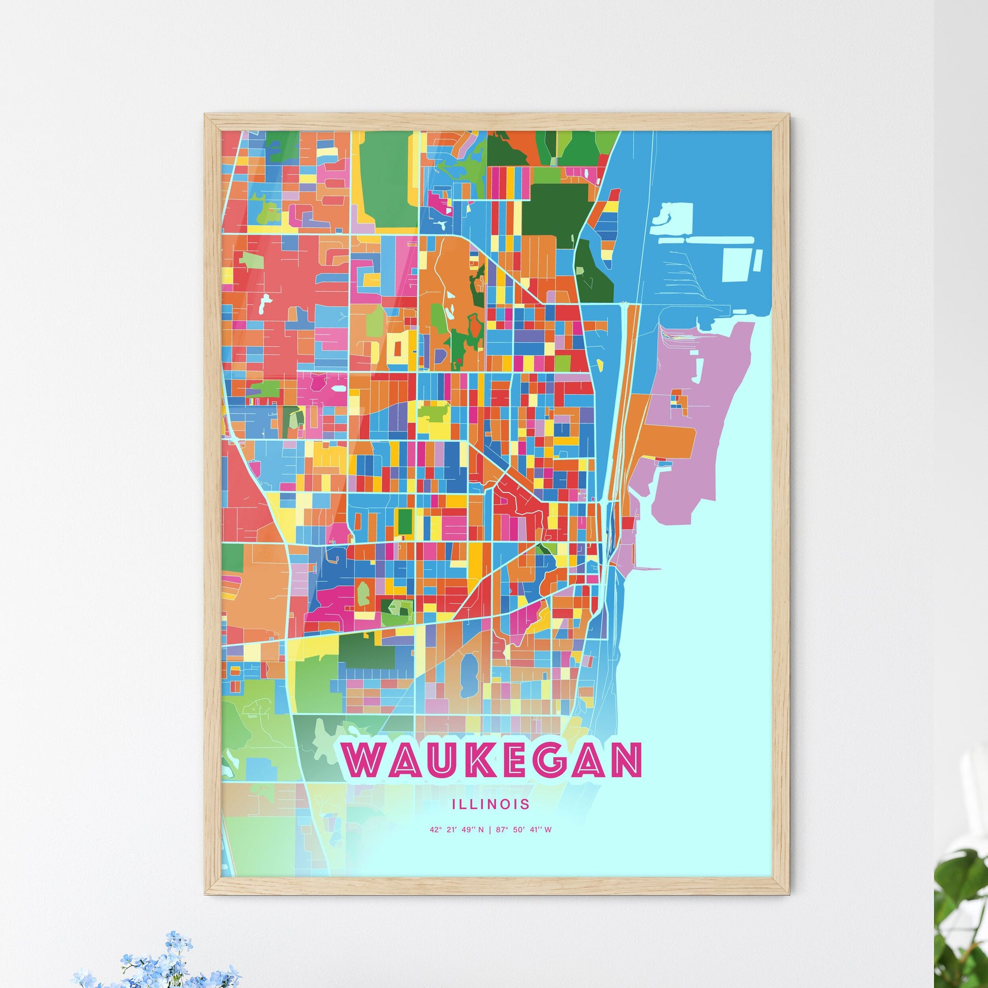 Colorful Waukegan Illinois Fine Art Map Crazy Colors