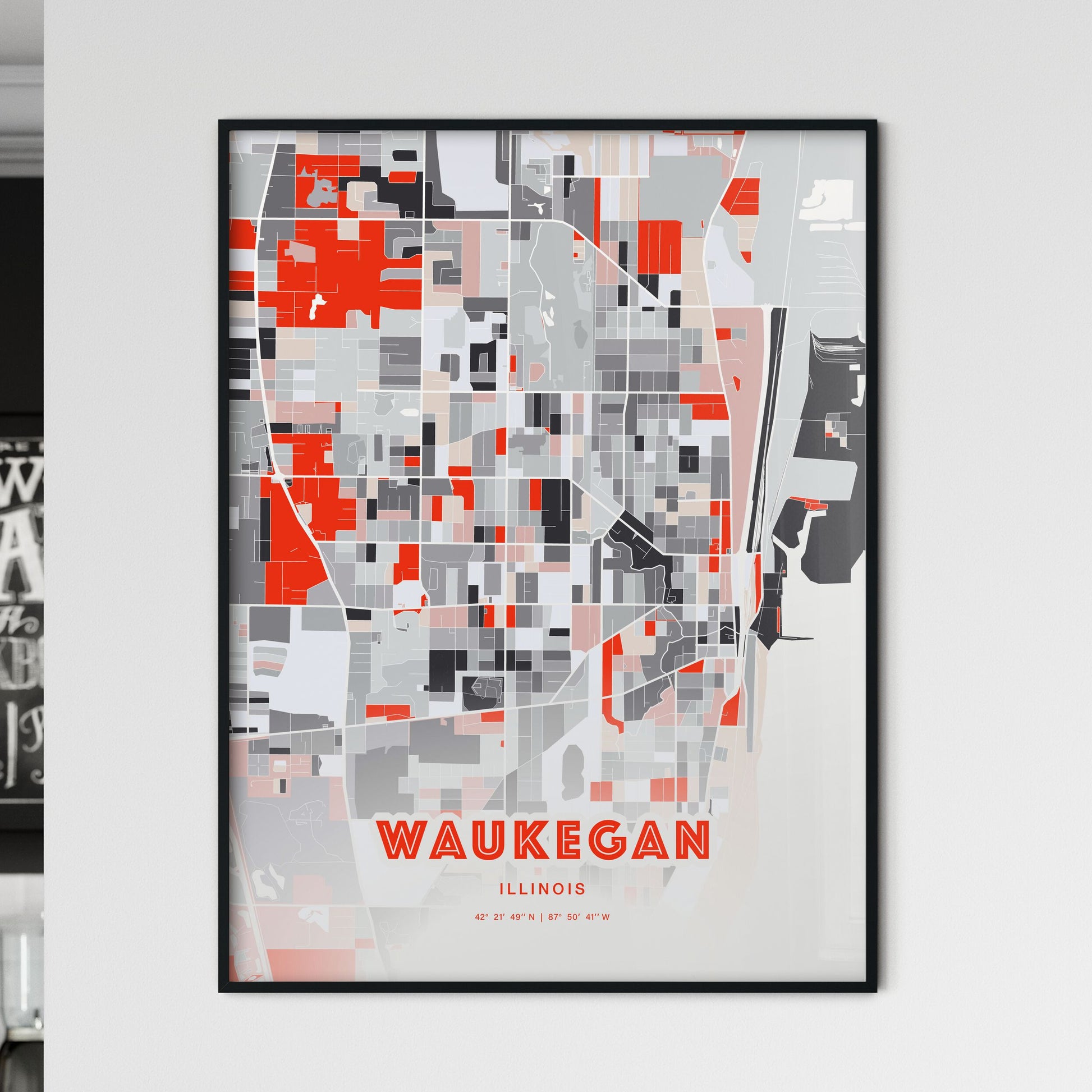 Colorful Waukegan Illinois Fine Art Map Modern Expressive