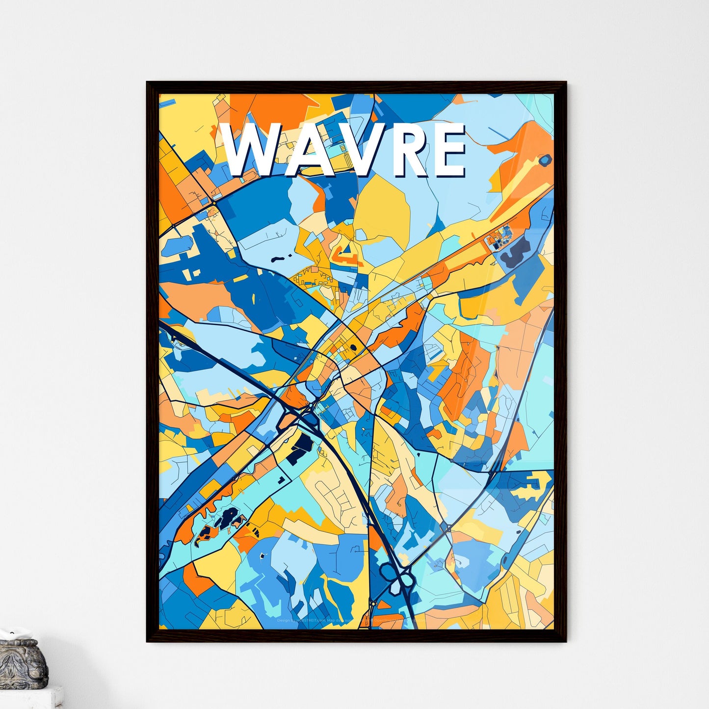 WAVRE BELGIUM Vibrant Colorful Art Map Poster Blue Orange