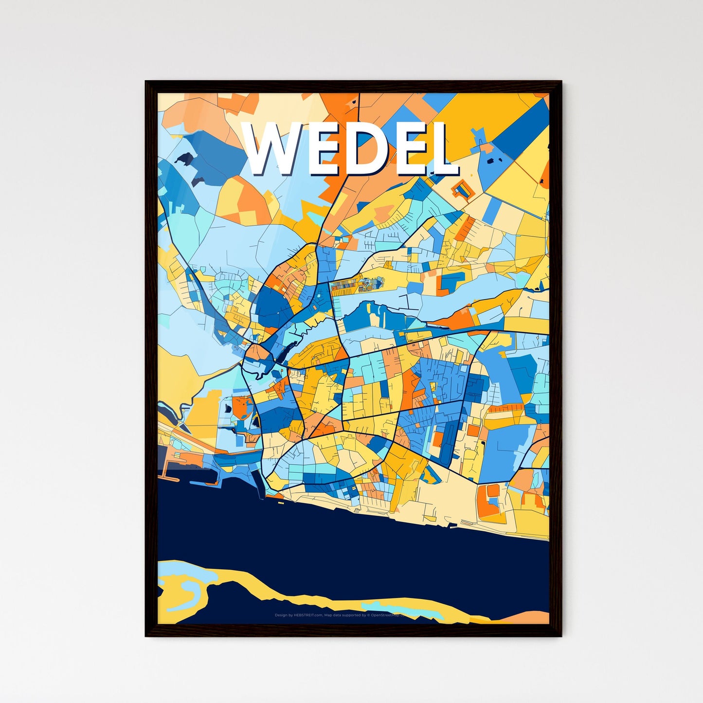 WEDEL GERMANY Vibrant Colorful Art Map Poster Blue Orange