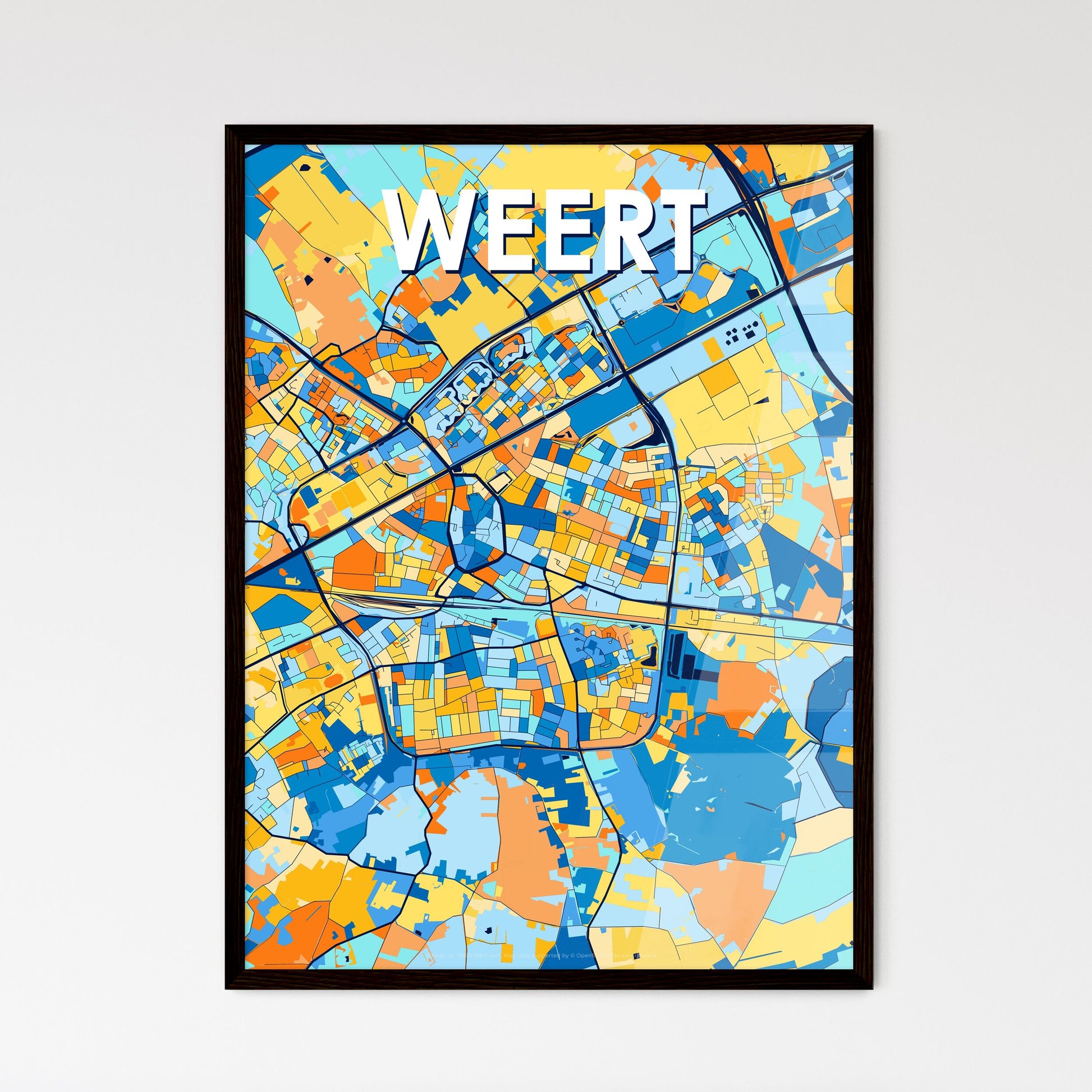 WEERT NETHERLANDS Vibrant Colorful Art Map Poster Blue Orange