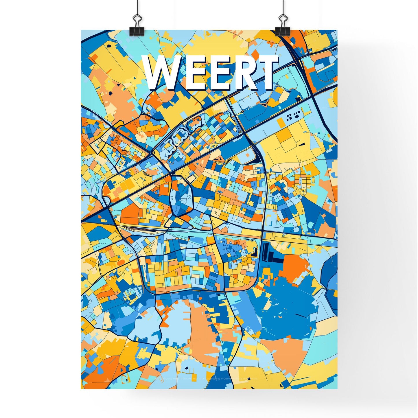 WEERT NETHERLANDS Vibrant Colorful Art Map Poster Blue Orange