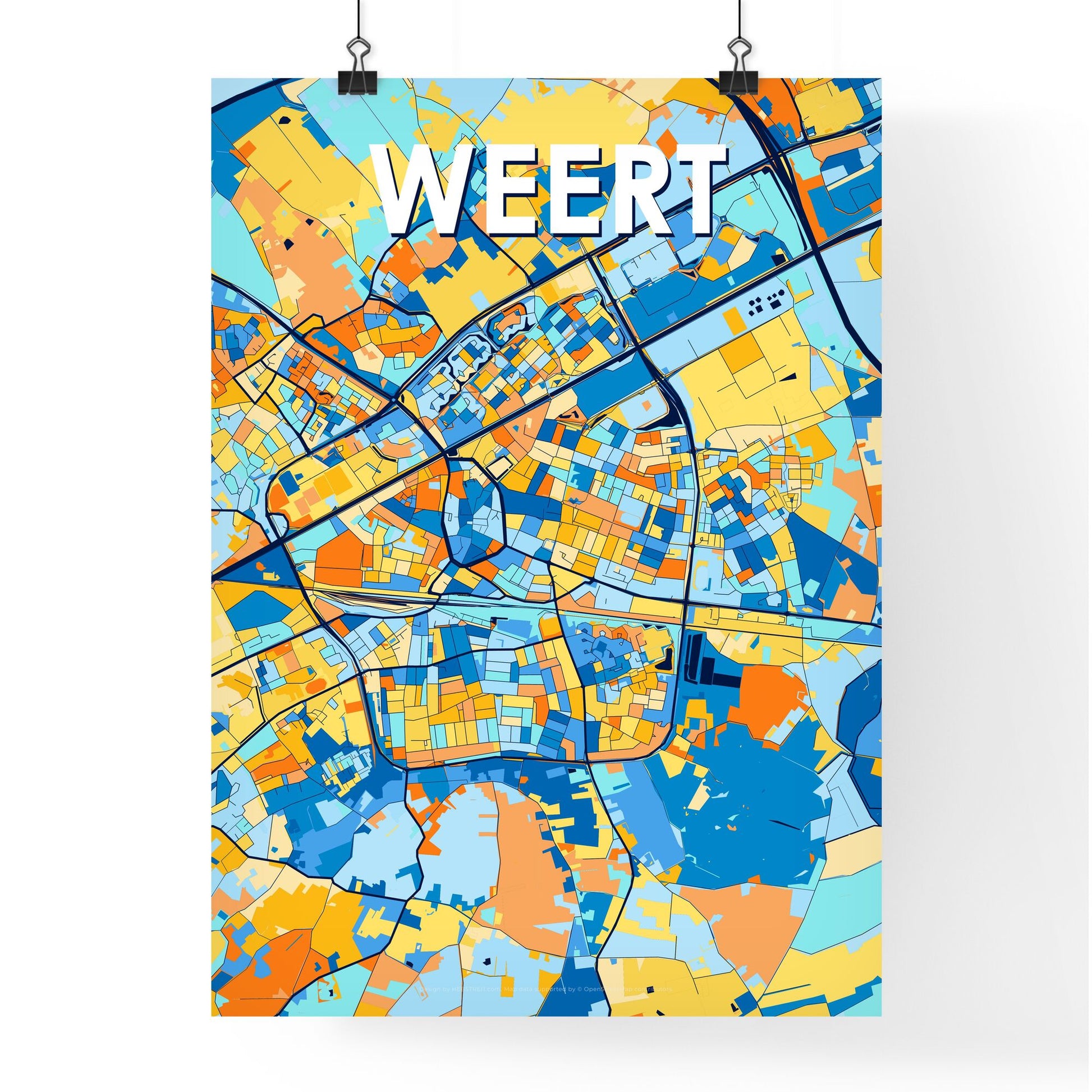 WEERT NETHERLANDS Vibrant Colorful Art Map Poster Blue Orange