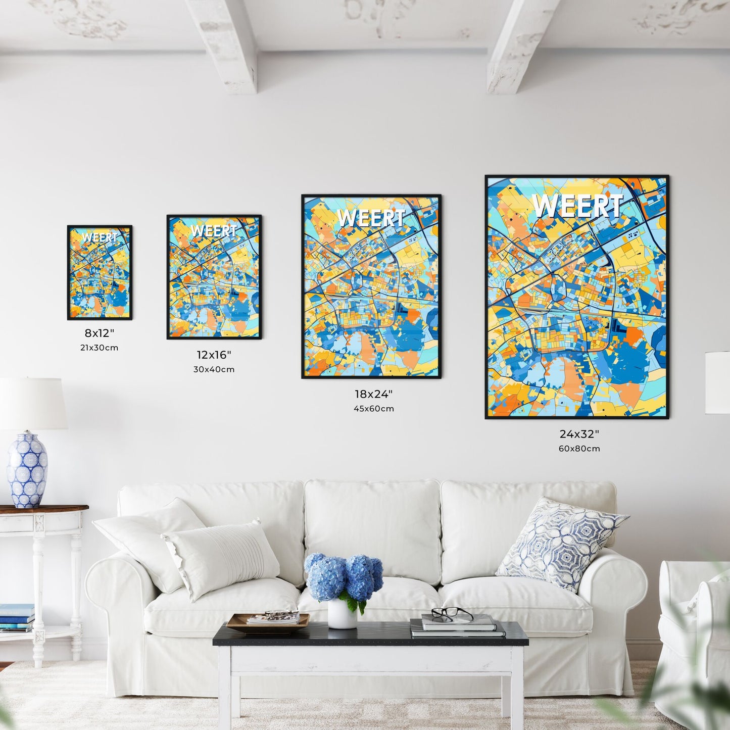 WEERT NETHERLANDS Vibrant Colorful Art Map Poster Blue Orange