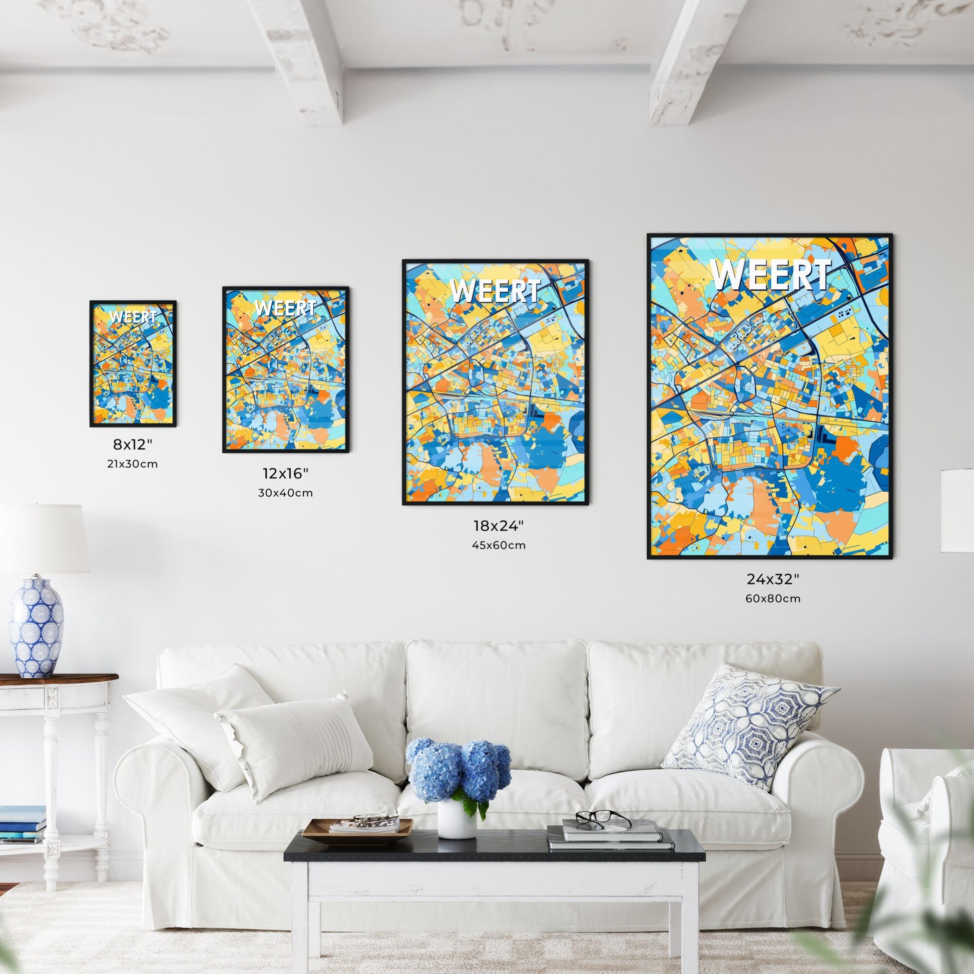 WEERT NETHERLANDS Vibrant Colorful Art Map Poster Blue Orange