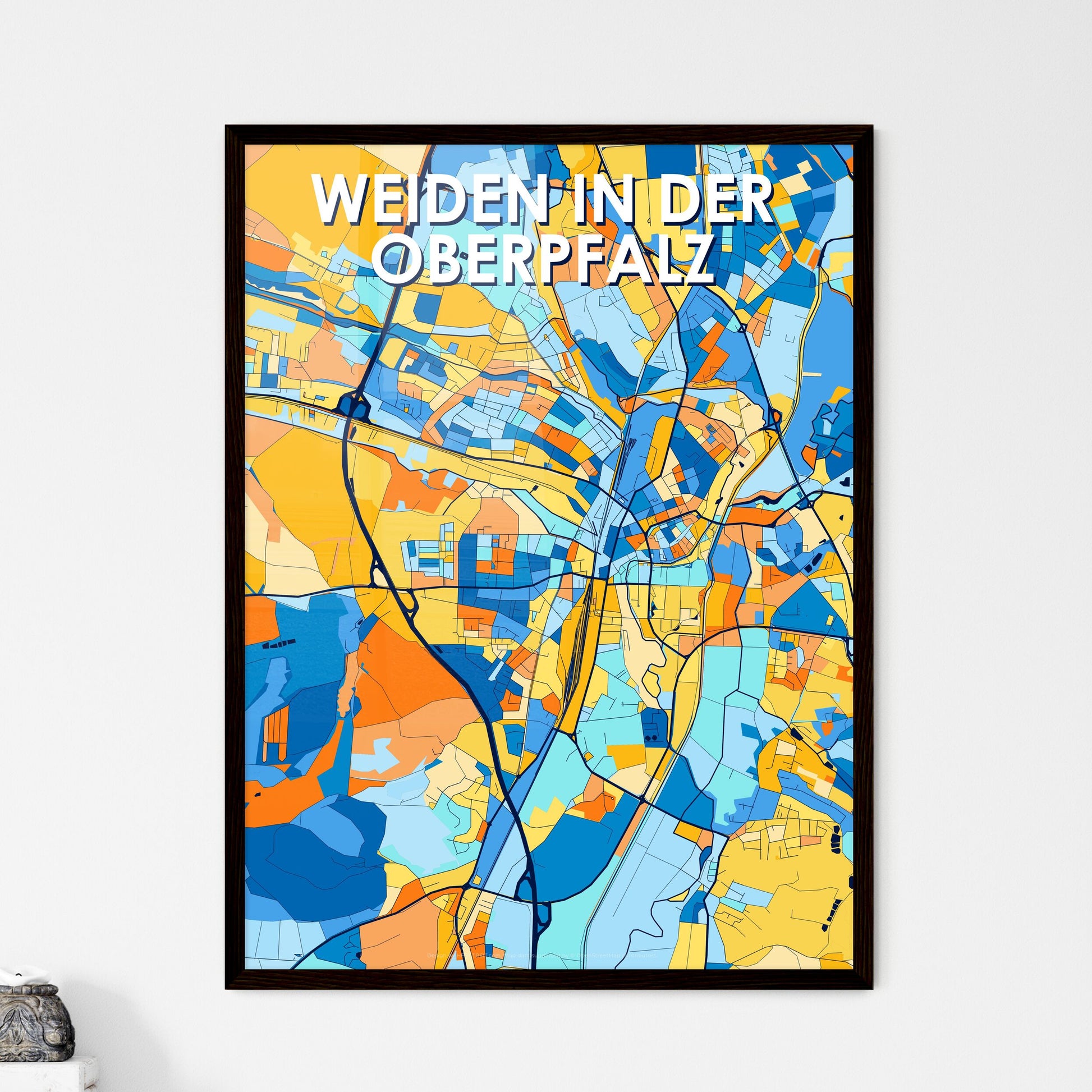 WEIDEN IN DER OBERPFALZ GERMANY Vibrant Colorful Art Map Poster Blue Orange