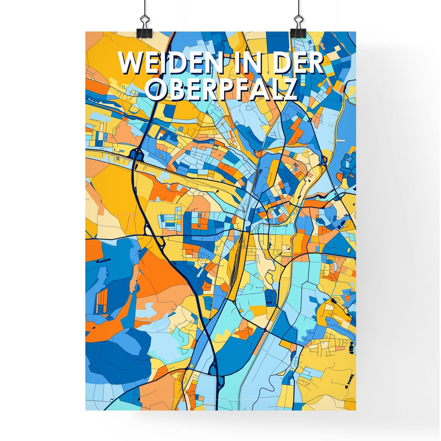 WEIDEN IN DER OBERPFALZ GERMANY Vibrant Colorful Art Map Poster Blue Orange