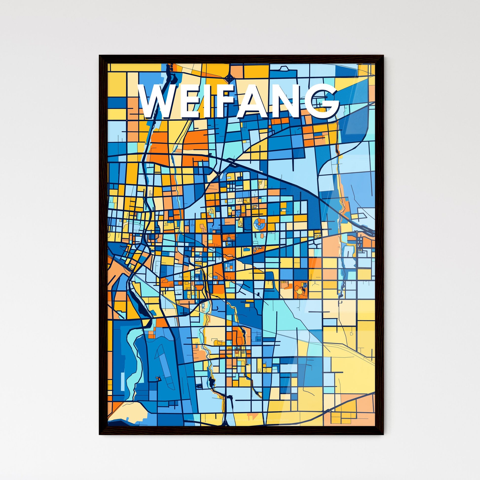 WEIFANG CHINA Vibrant Colorful Art Map Poster Blue Orange