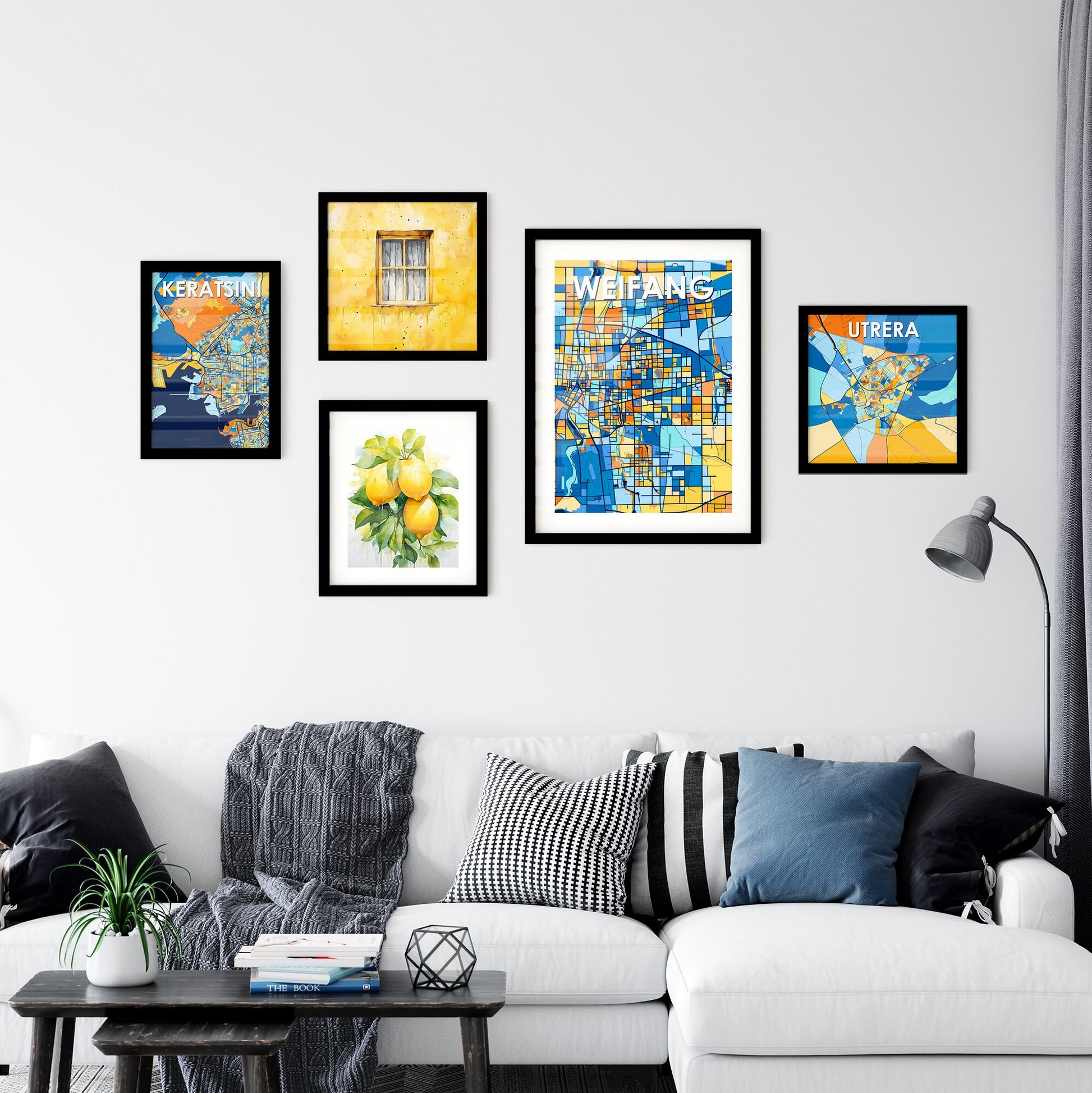 WEIFANG CHINA Vibrant Colorful Art Map Poster Blue Orange