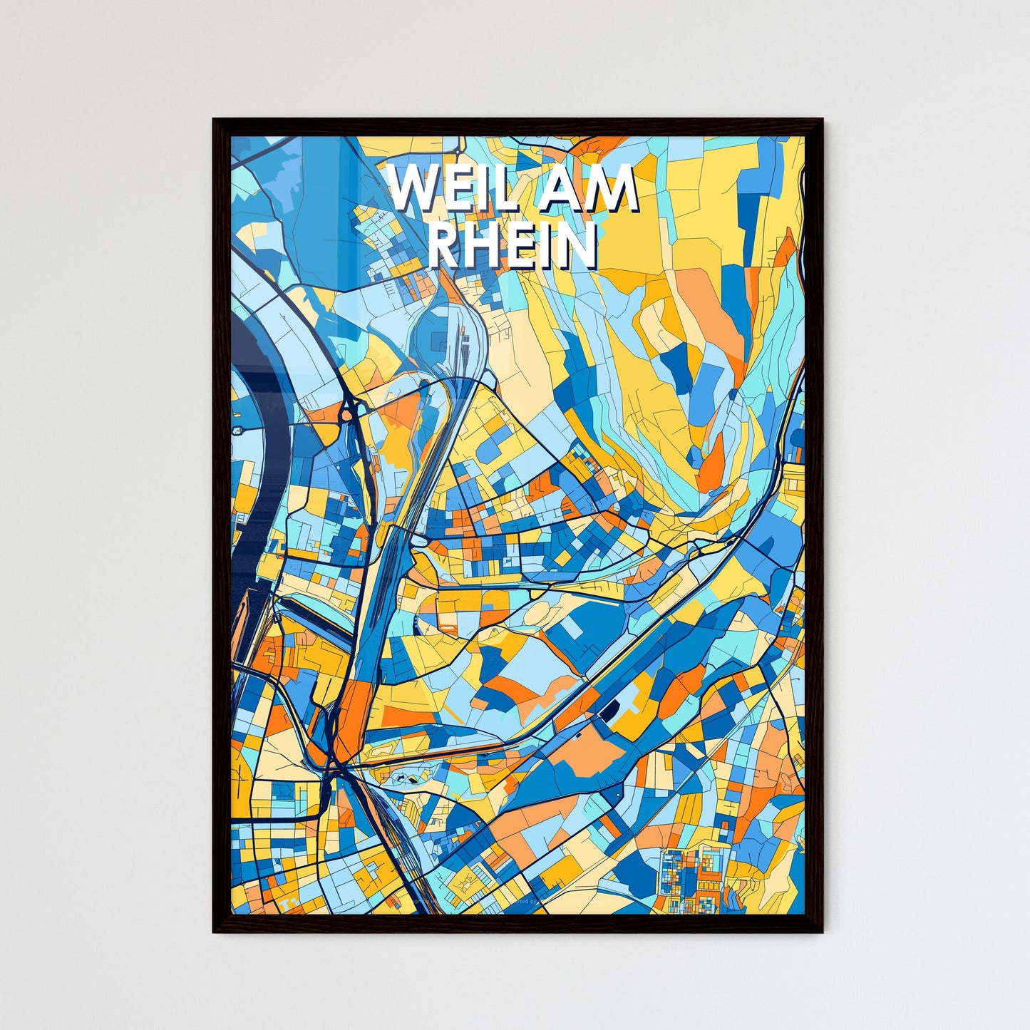 WEIL AM RHEIN GERMANY Vibrant Colorful Art Map Poster Blue Orange